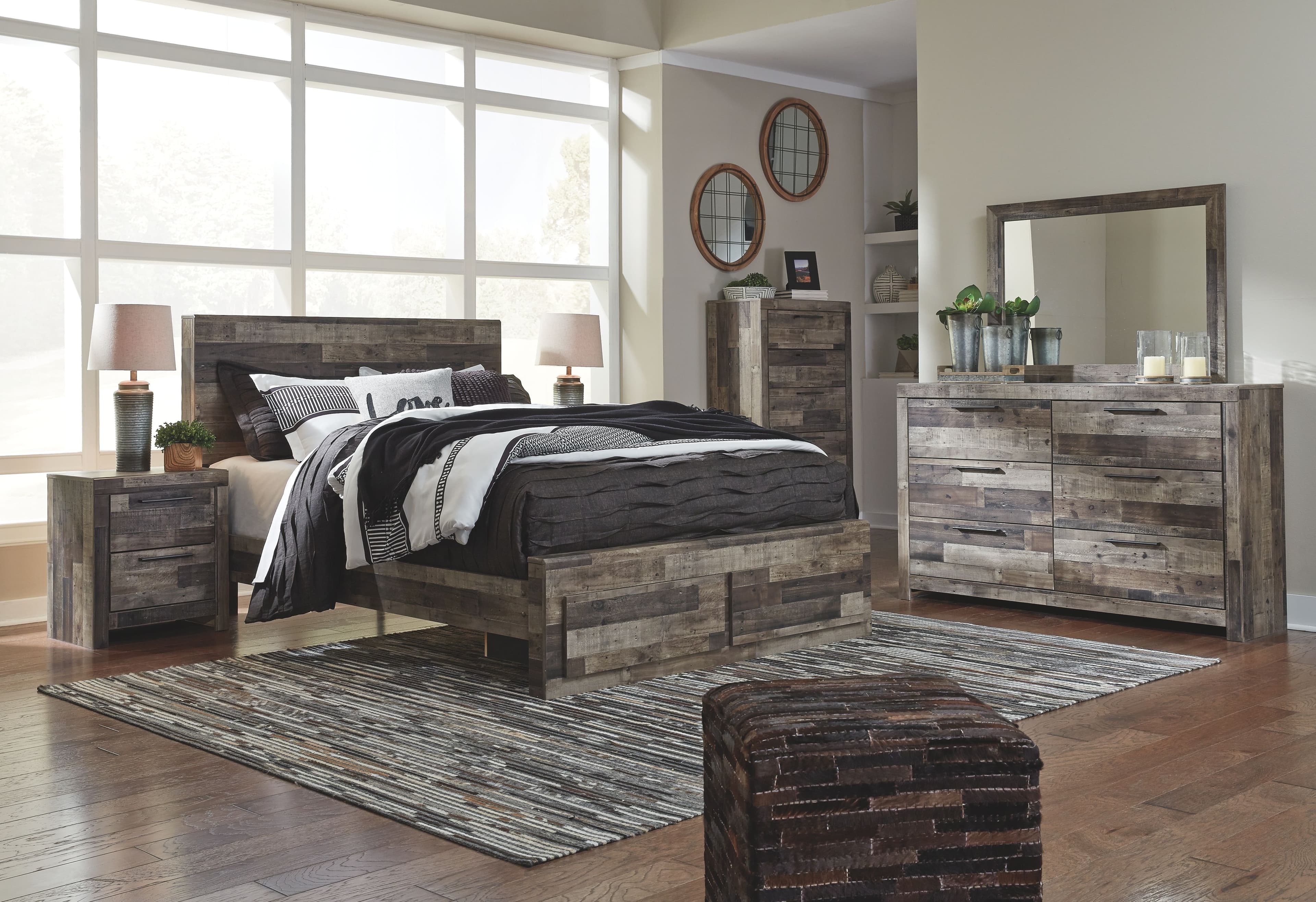 8 Pc. · Dresser, Mirror, Queen Panel Bed with 2 Storage Drawers, 2 Nightstands · Multi Gray