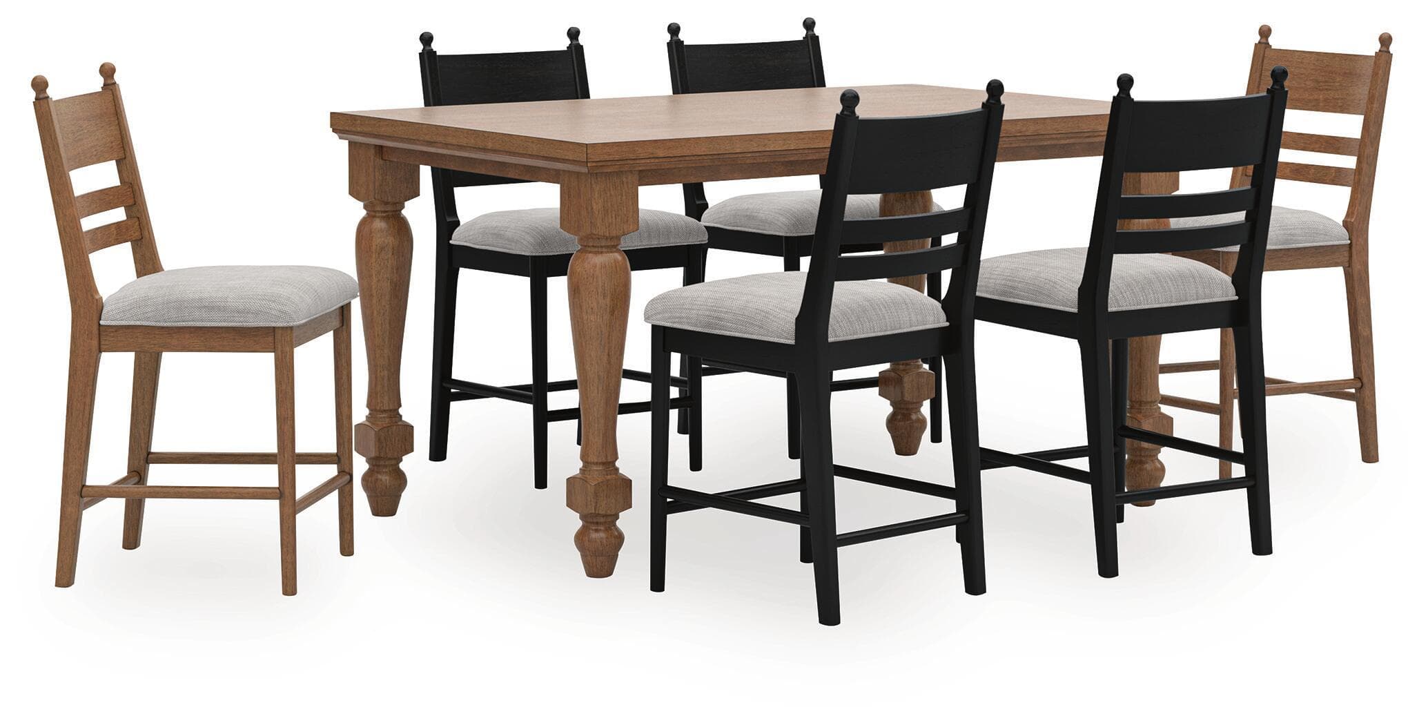 7 Pc. · Counter Height Dining Table, 4 Black Upholstered Barstools And 2 Brown Upholstered Barstools · Black / Brown