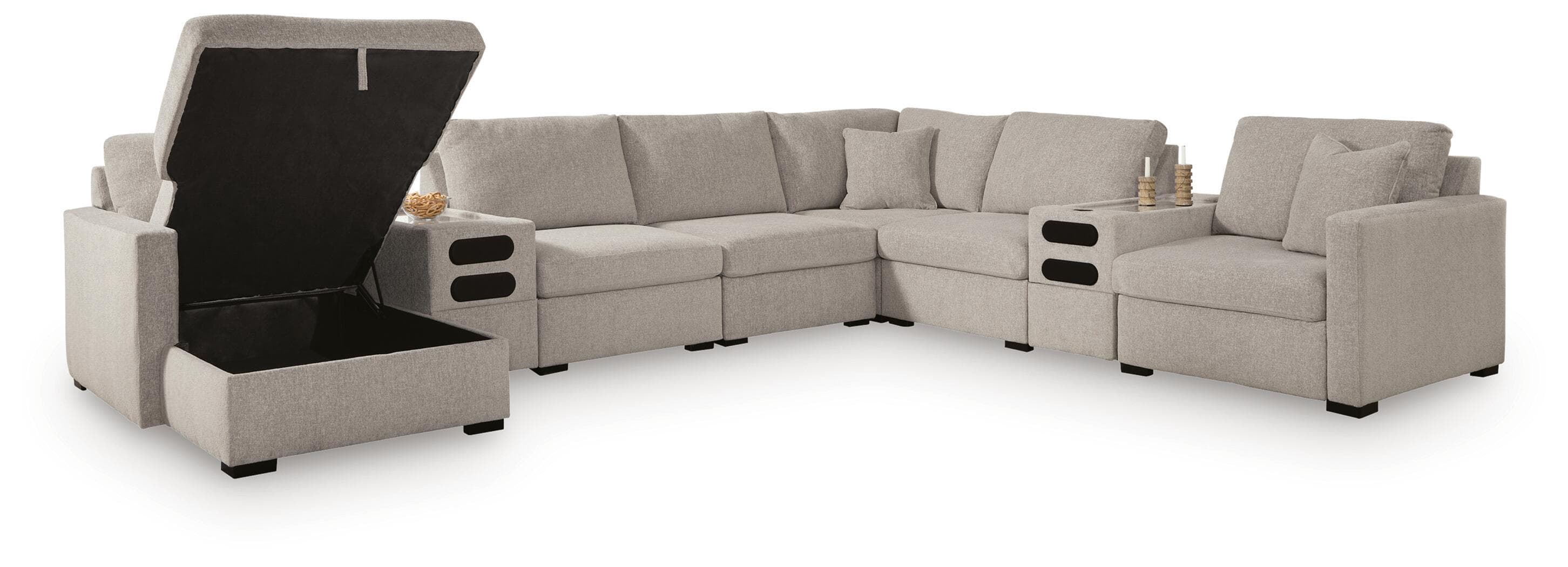 8-Piece Sectional With LAF Corner Chaise With Storage And Audio Consoles