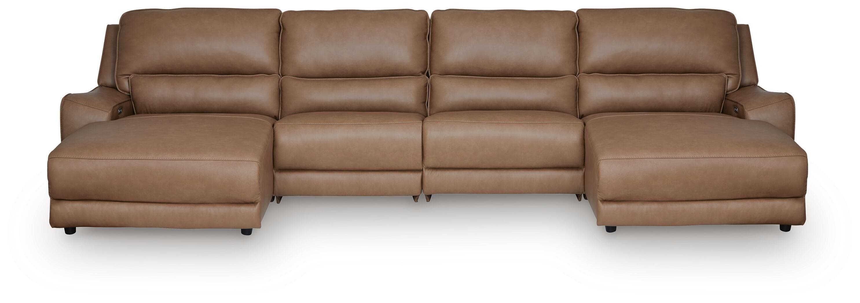 4-Piece Power Reclining Sectional With Double Chaise And 2 Armless Chairs · Caramel