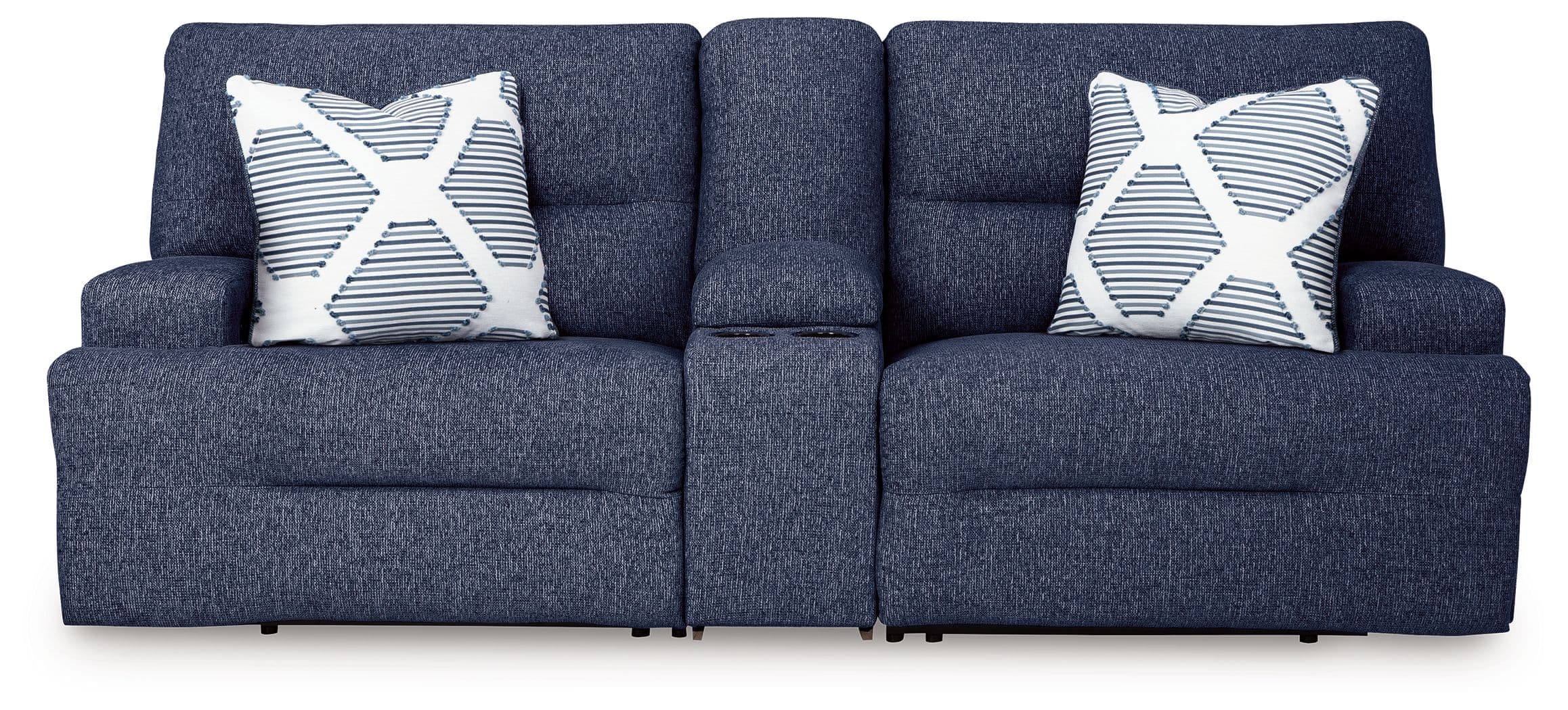 3-Piece Power Reclining Sectional Loveseat With Storage Console · Navy