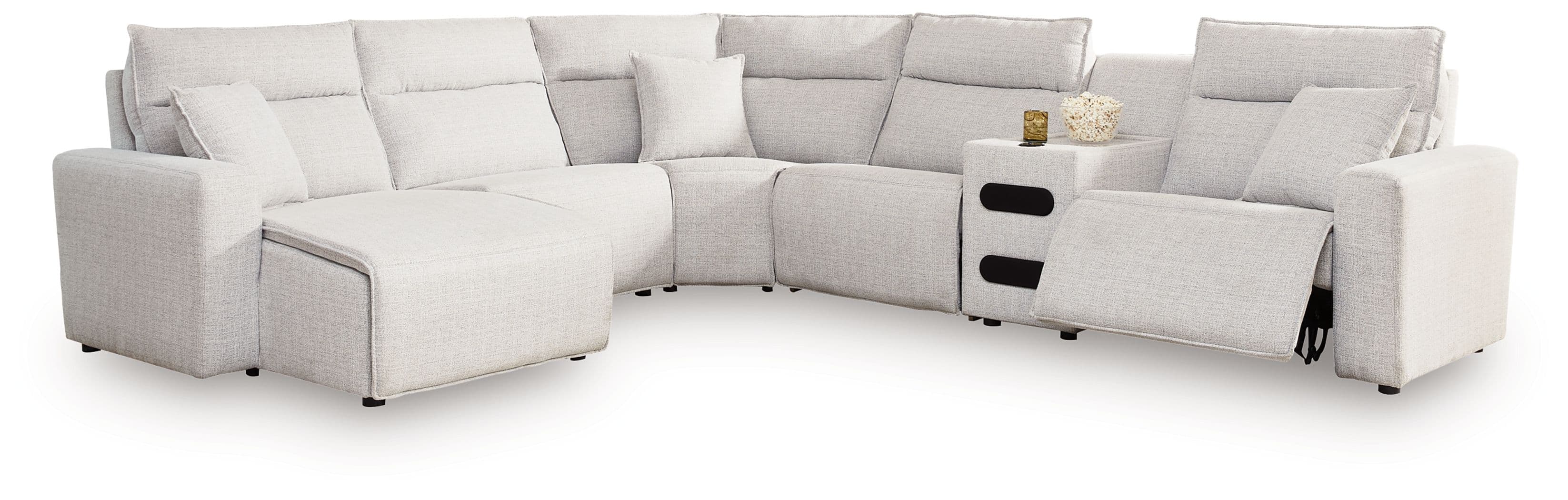 6-Piece Power Reclining Sectional With LAF Press Back Power Chaise And Audio Console