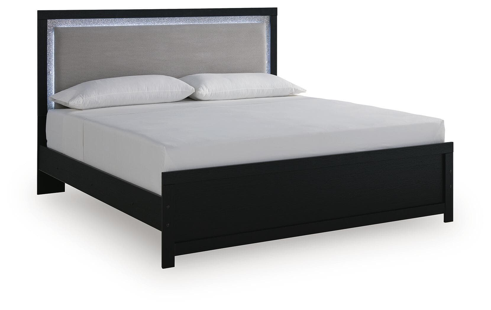 King Upholstered Panel Bed · Black