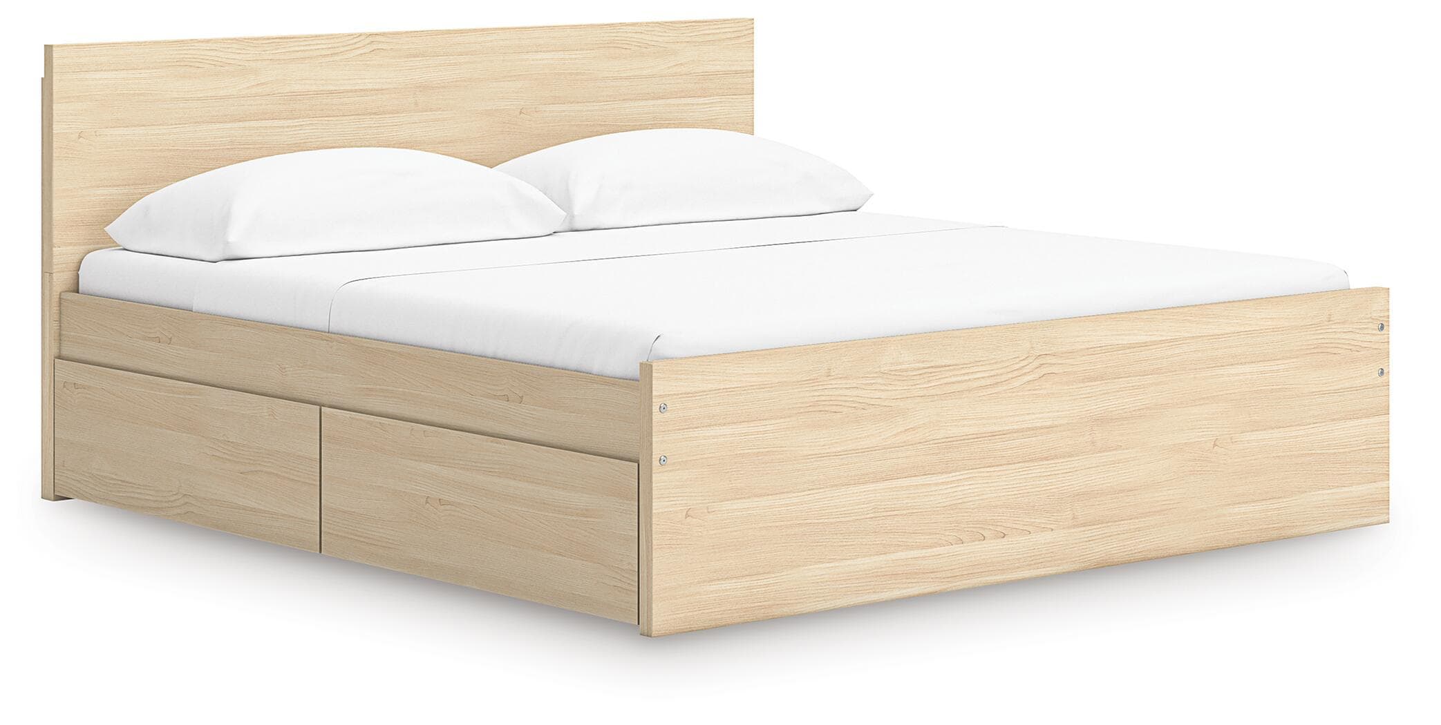 King Panel Platform Bed With 2 Side Storage · Natural