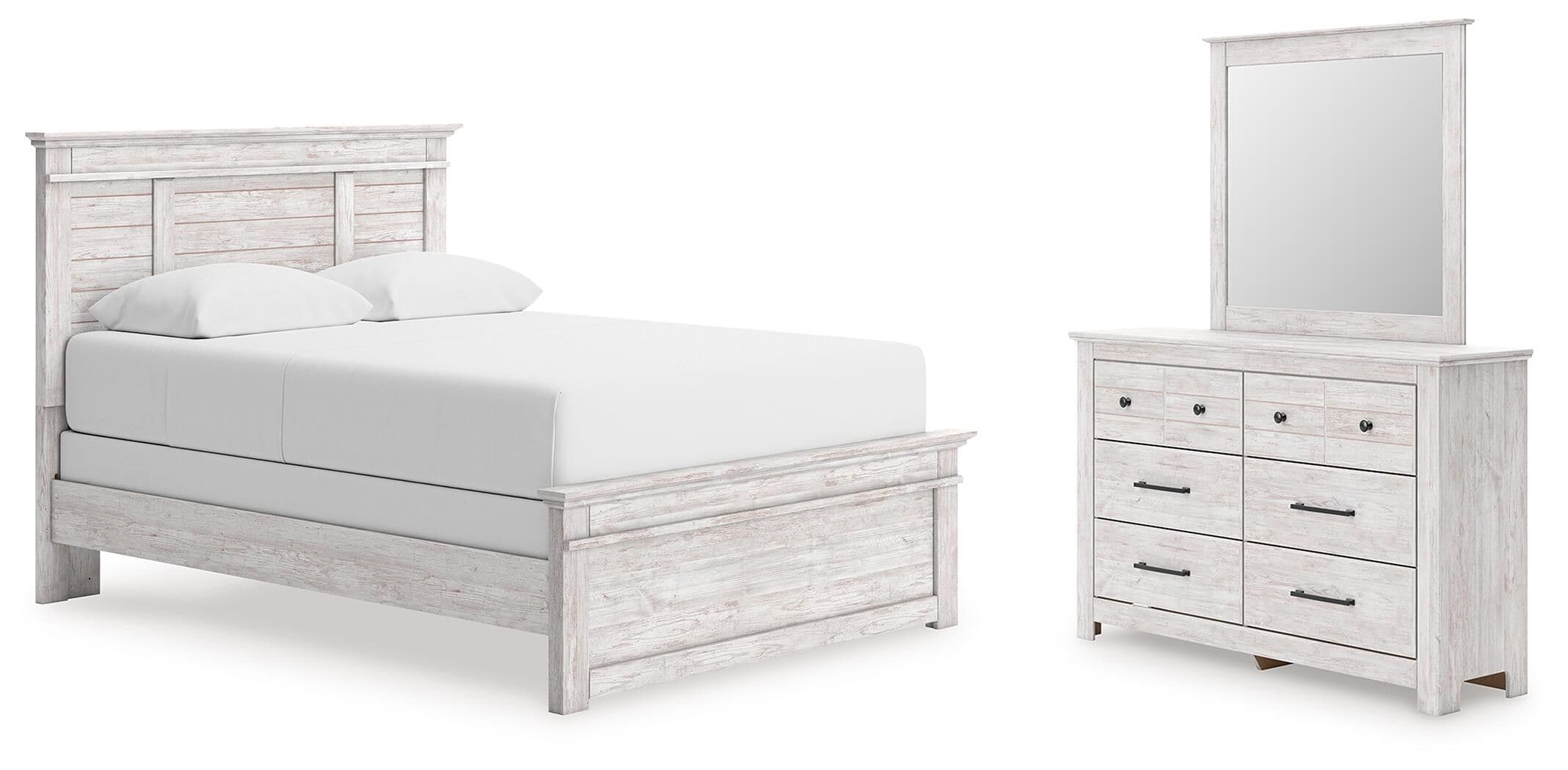 3 Pc. · Queen Panel Bed, Dresser And Mirror · Whitewash