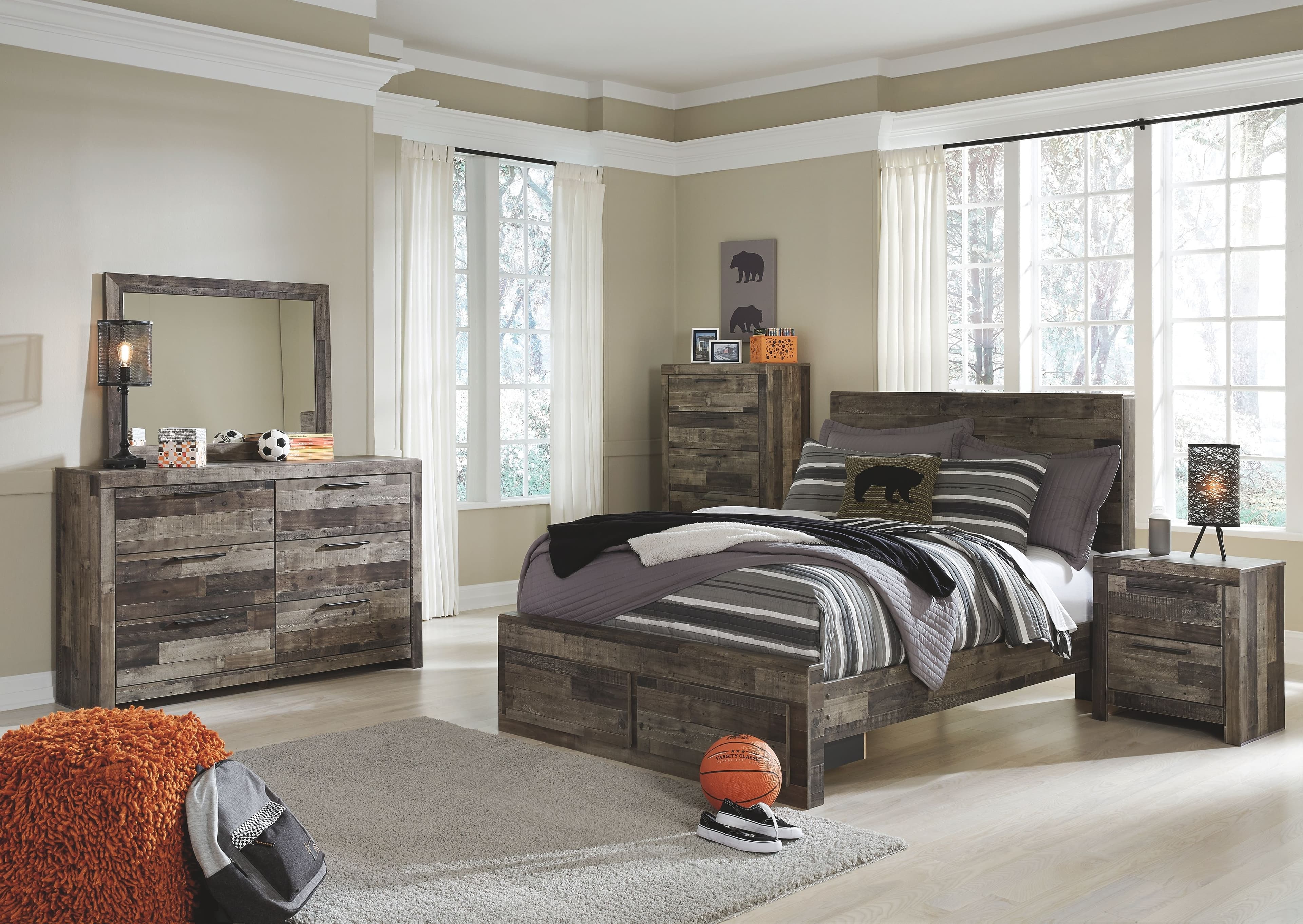 7 Pc. · Dresser, Mirror, Chest, Full Panel Bed with 2 Storage Drawers