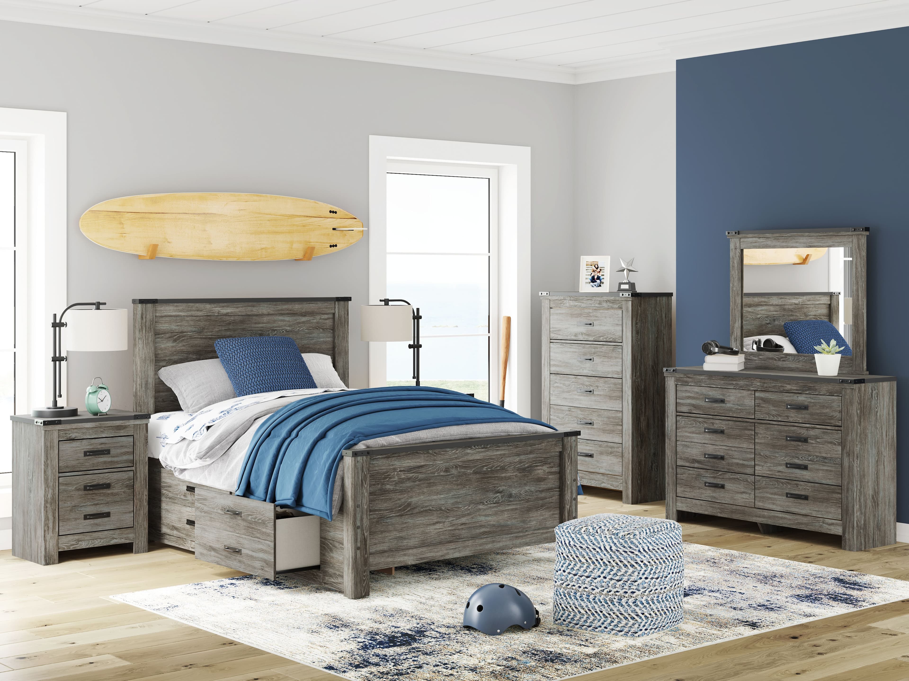 7 Pc. · Dresser, Mirror, Chest, Full Panel Bed With Storage