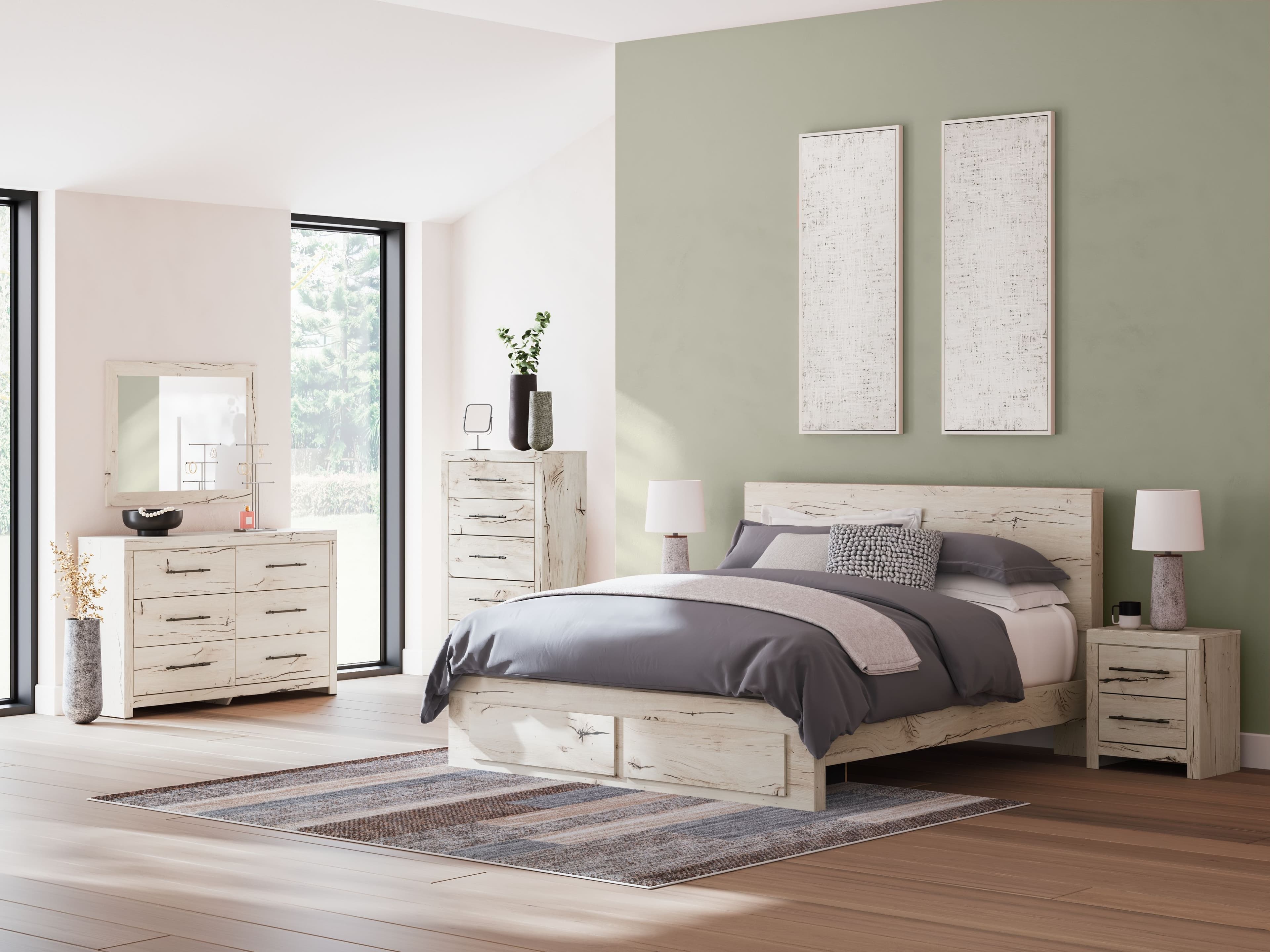 9 Pc. · Dresser, Mirror, Chest, King Panel Bed With Storage Footboard, 2 Nightstands