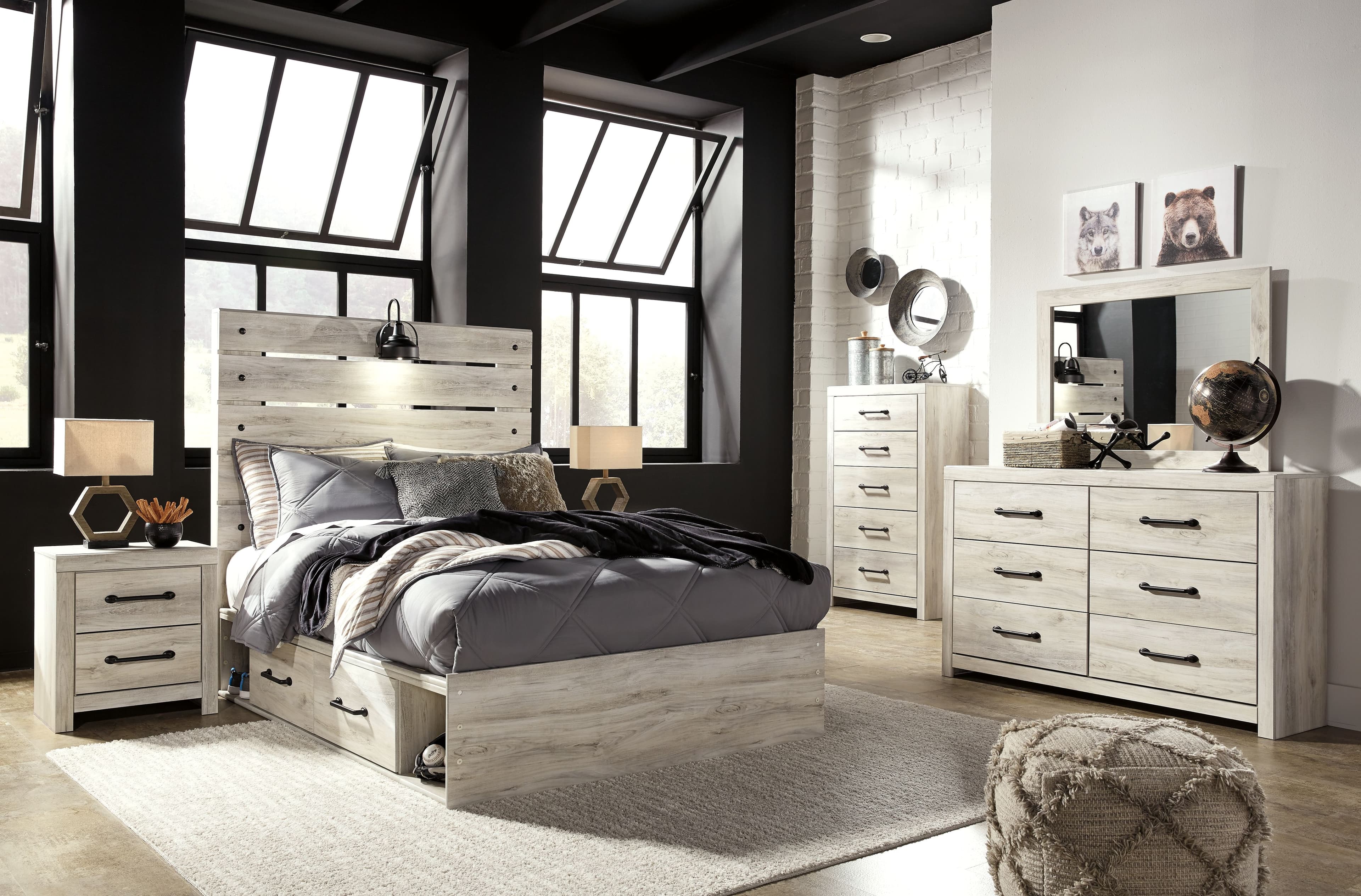 10 Pc. · Dresser, Mirror, Chest, Full Panel Bed with 4 Storage Drawers, 2 Nightstands