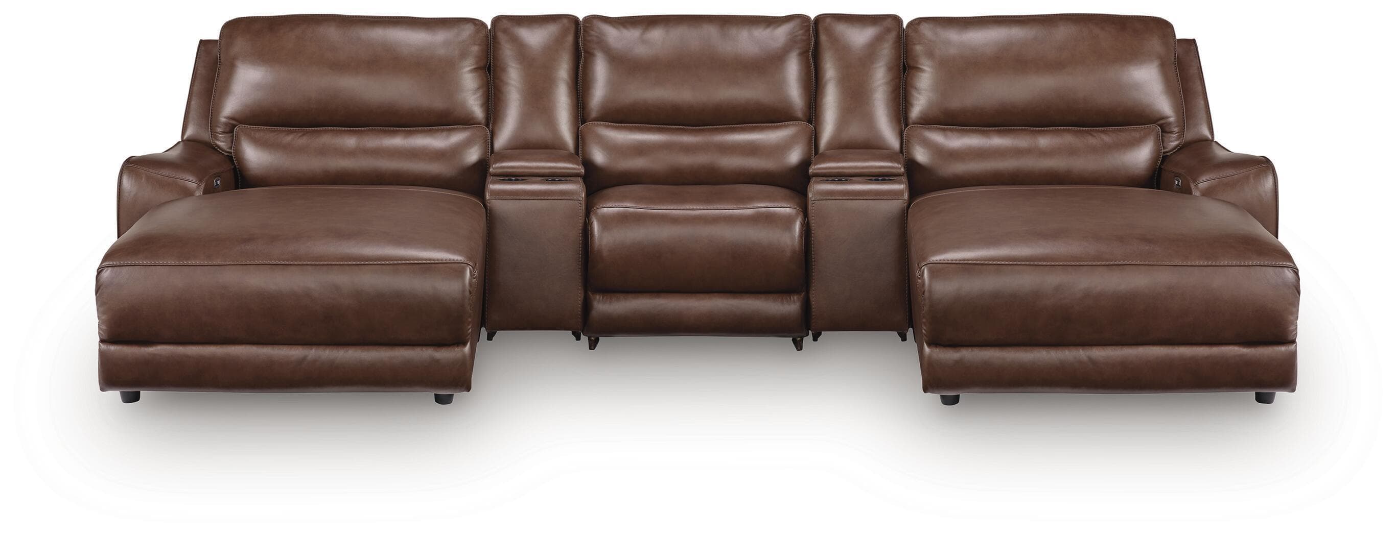 5-Piece Power Reclining Sectional With Double Chaise, Power Armless Recliner And 2 Storage Consoles · Canyon