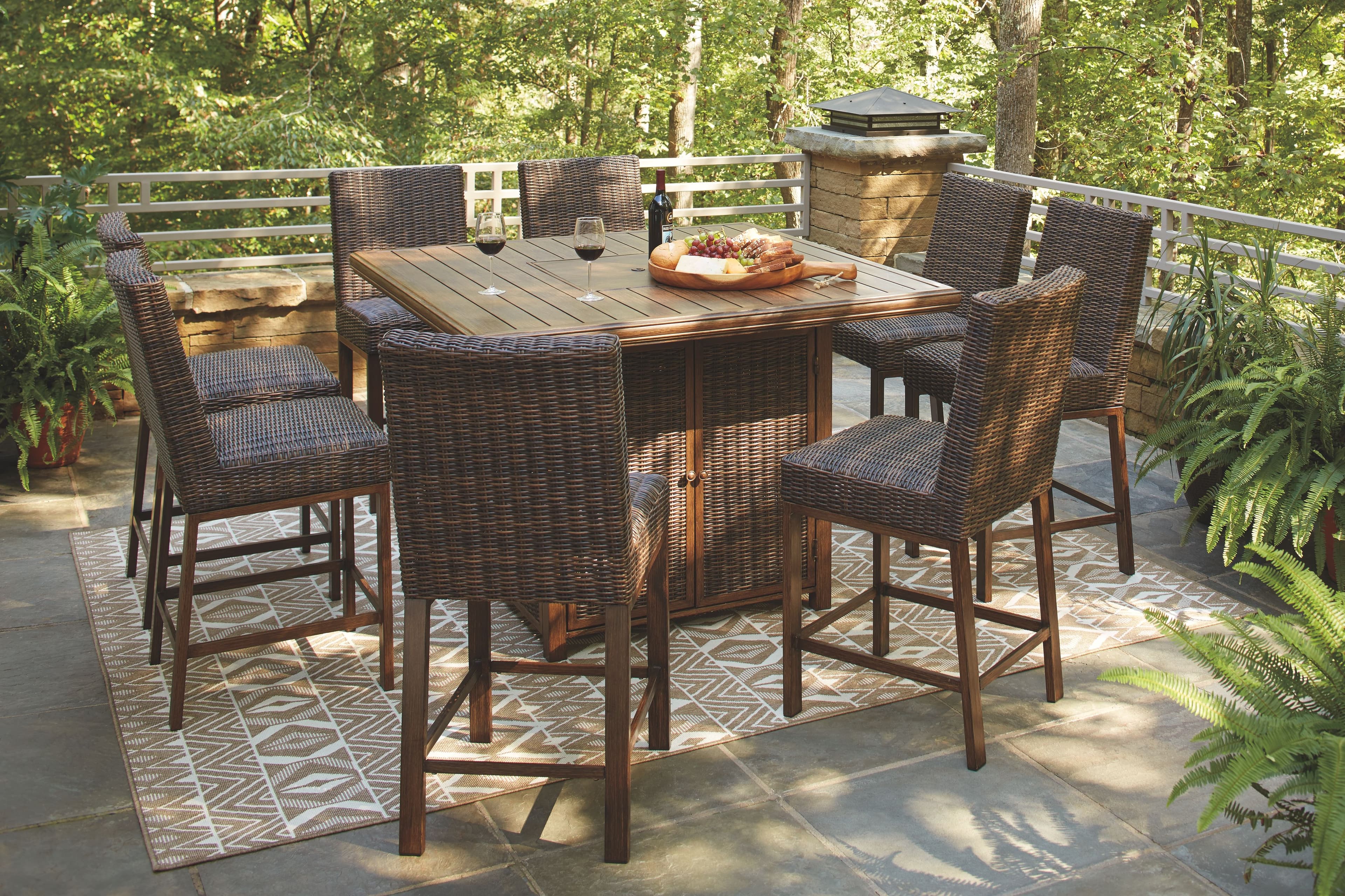 9 Pc. · Fire Pit Table, 8 Barstools
