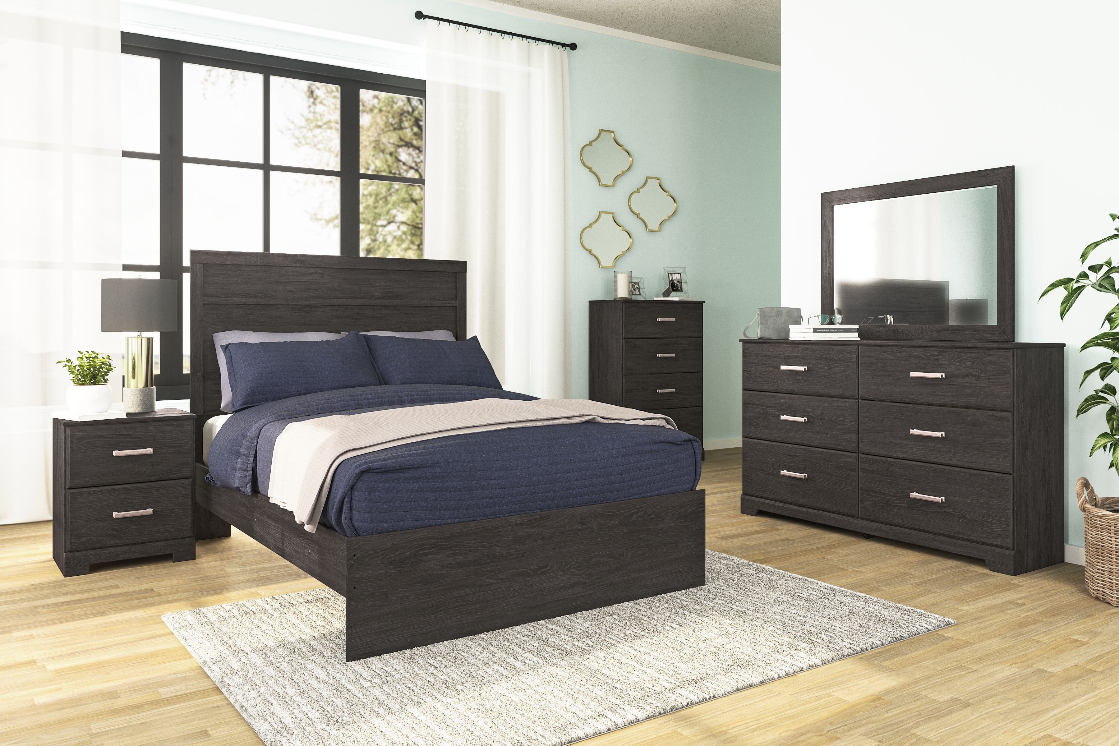 Belachime - 5 Pc. - Dresser, Mirror, Chest, Full Panel Bed - Black