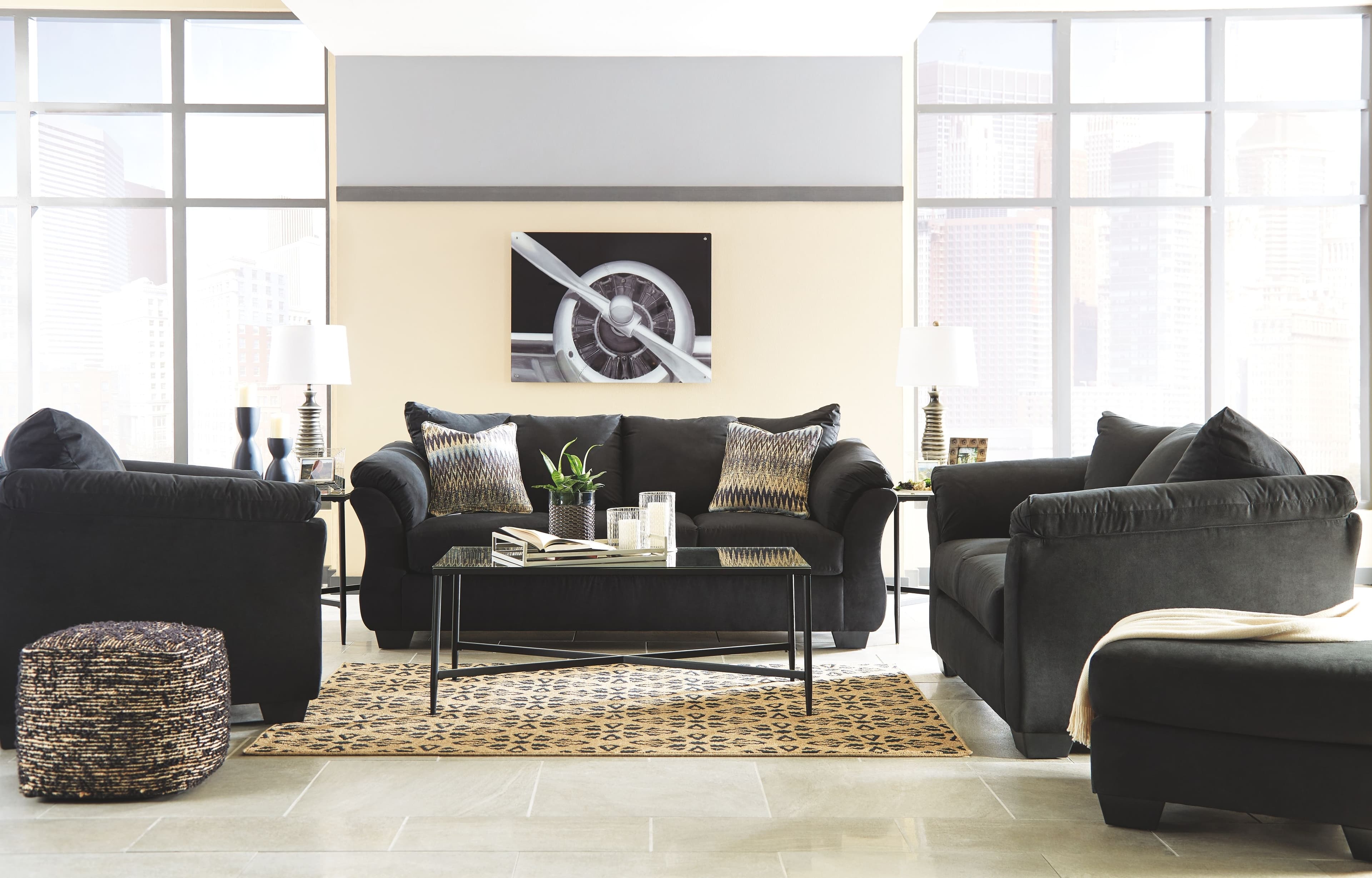 4 Pc. · Sofa, Loveseat, Chair, Ottoman · Black
