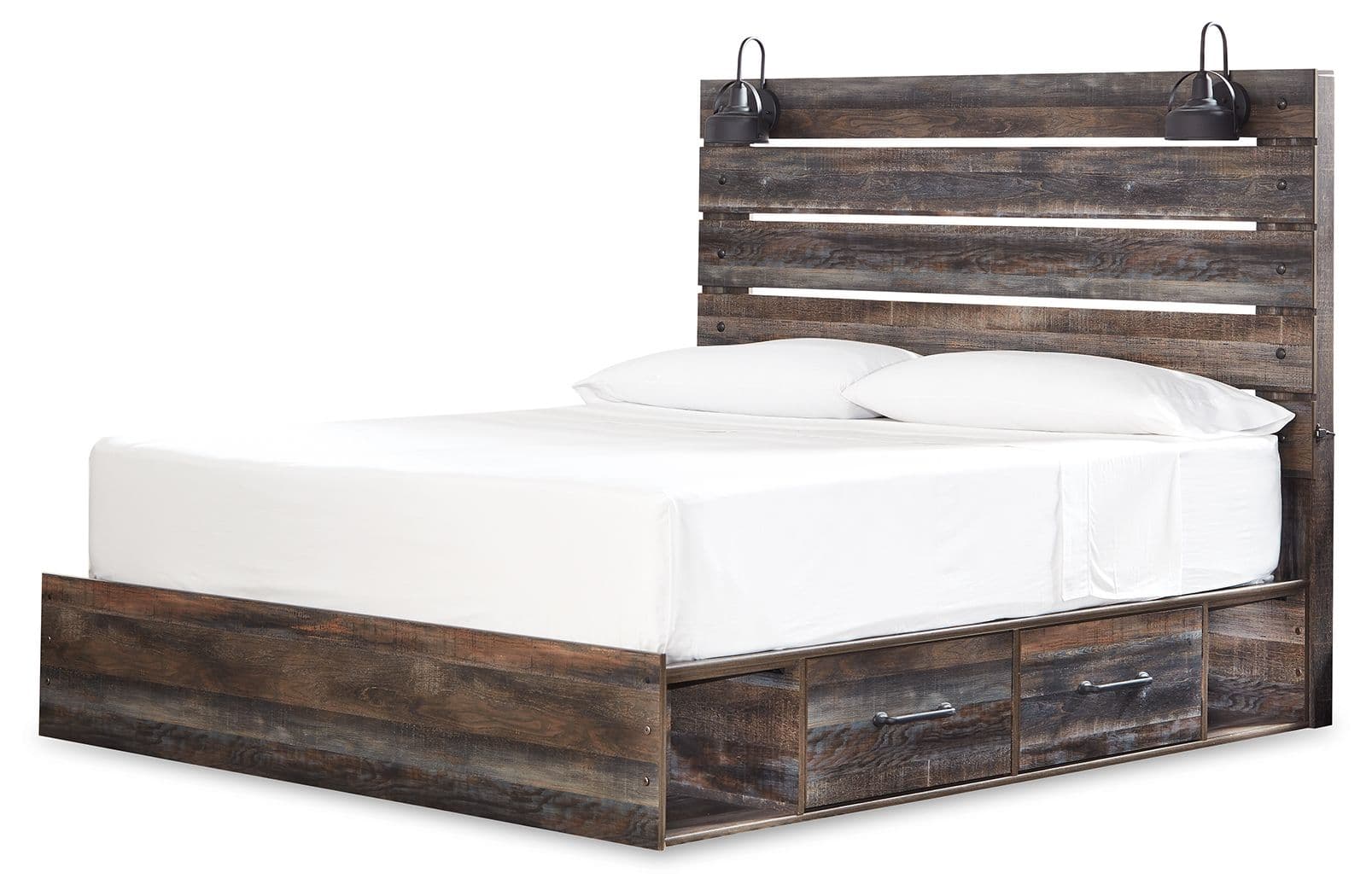 King Panel Bed With 2 Side Drawers