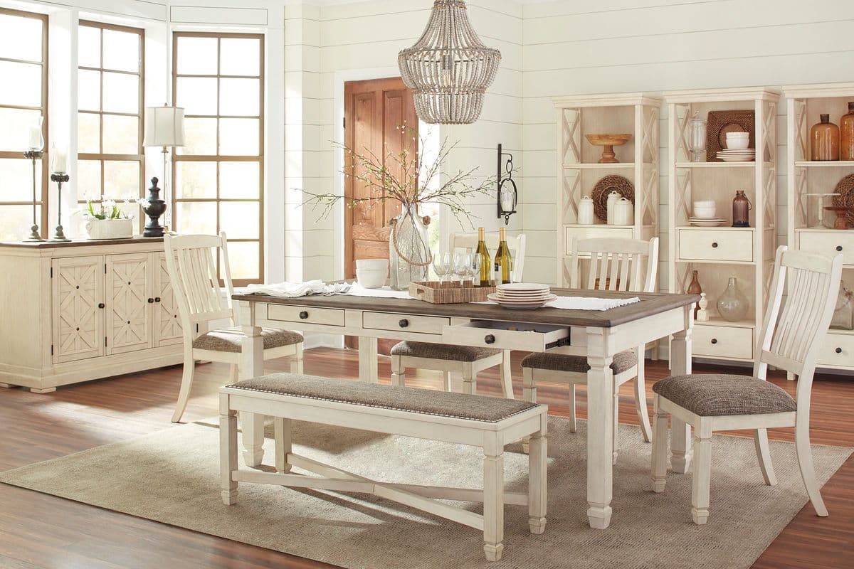 10 Pc. · Dining Room Table, 4 Side Chairs, Bench, Server, 3 Cabinets