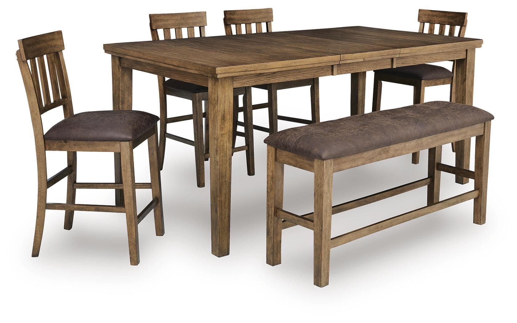 6 Pc. · Counter Height Extension Dining Table, 4 Barstools And Bench