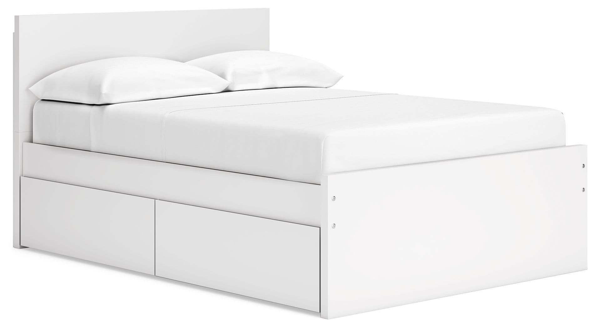 Full Panel Platform Bed With 1 Side Storage · White