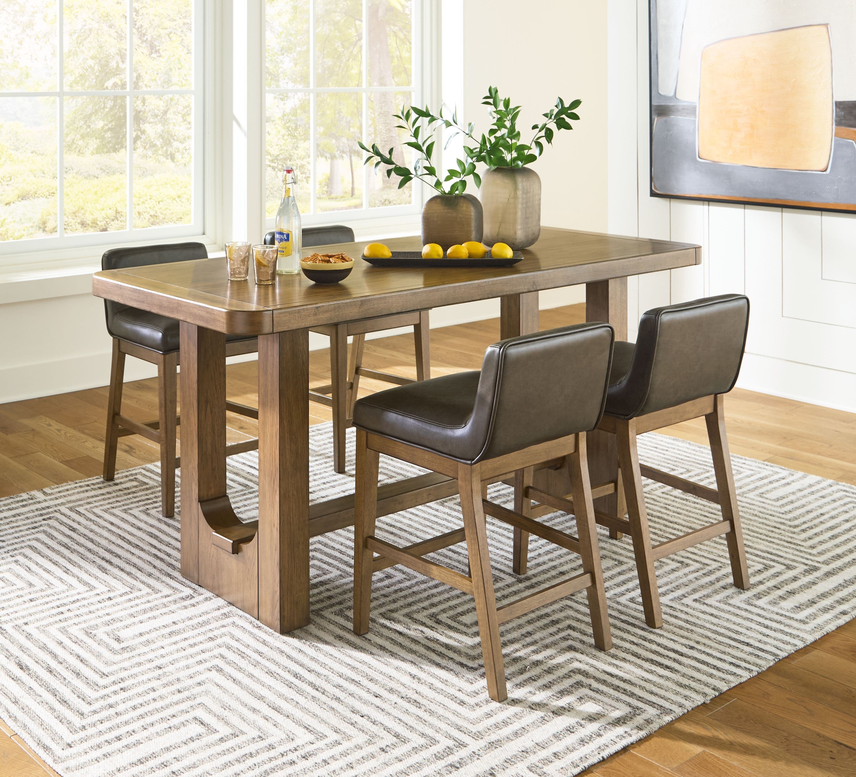 5 Pc. · Rectangular Dining Room Counter Table, 4 Upholstered Barstools