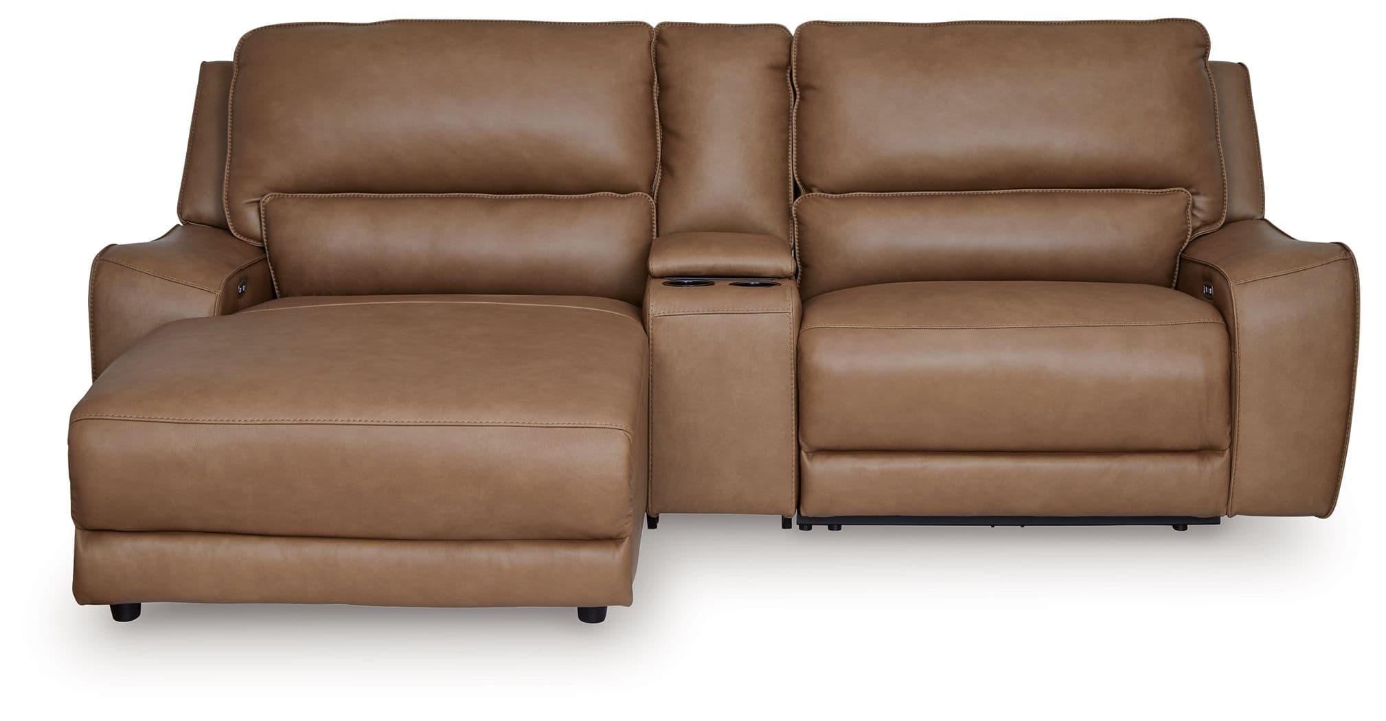 3-Piece Power Reclining Sectional With LAF Press Back Power Chaise · Caramel