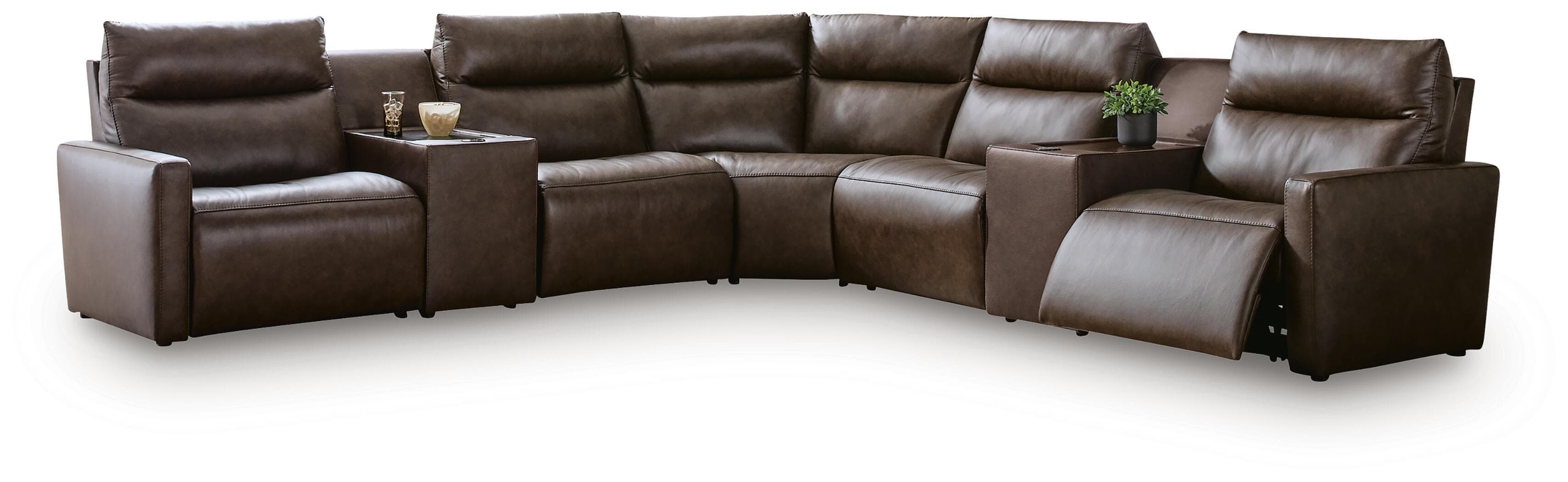 7-Piece Power Reclining Sectional With 2 Audio Consoles · Chocolate