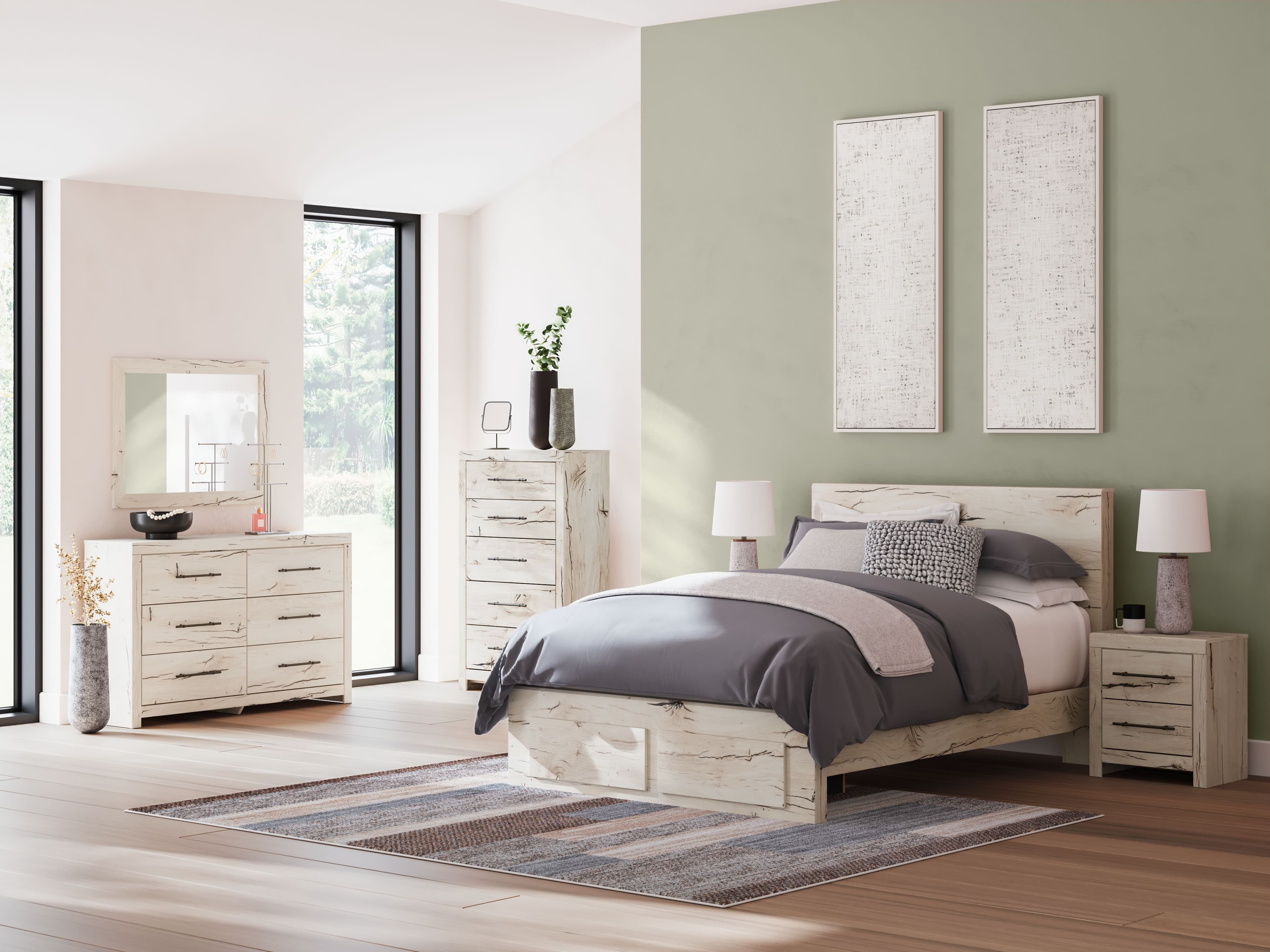 9 Pc. · Dresser, Mirror, Chest, Queen Panel Bed With Storage Footboard, 2 Nightstands