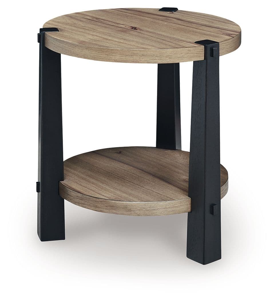Ridgester - Round End Table - Light Brown / Black