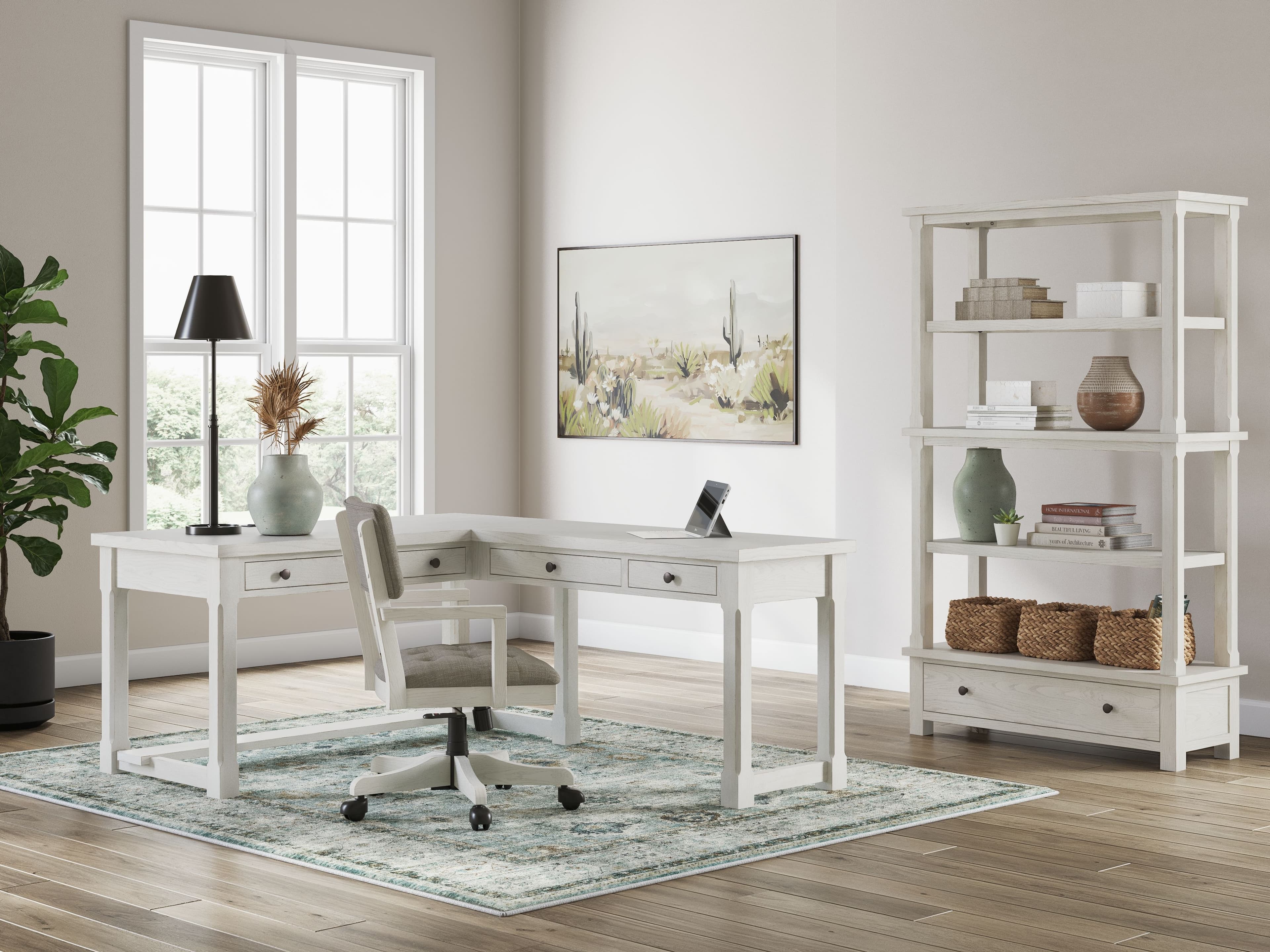 4 Pc. · L-Shaped Home Office Desk, Home Office Desk Chair, Bookcase