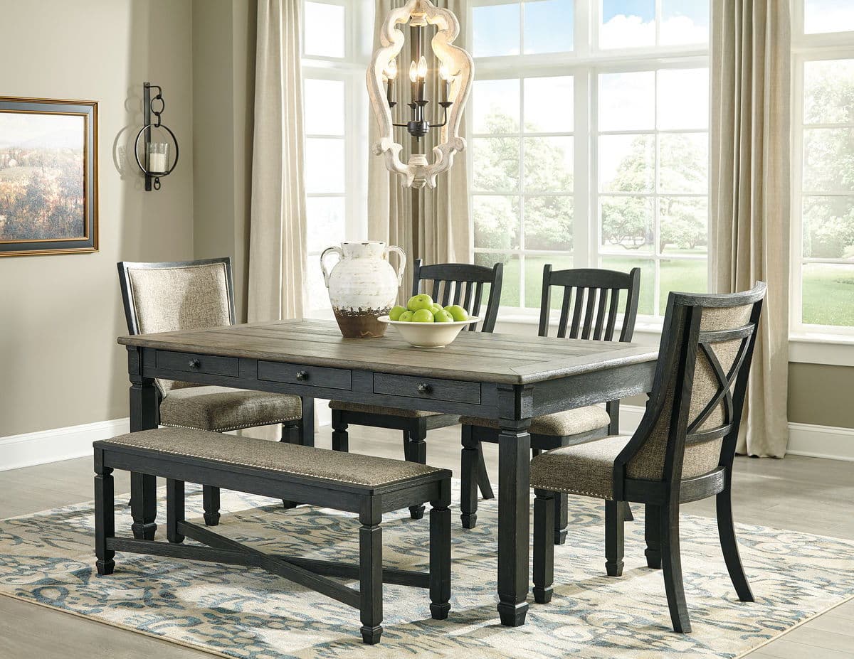 6 Pc. · Dining Room Table, 2 Side Chairs, 2 Upholstered Side Chairs, Bench