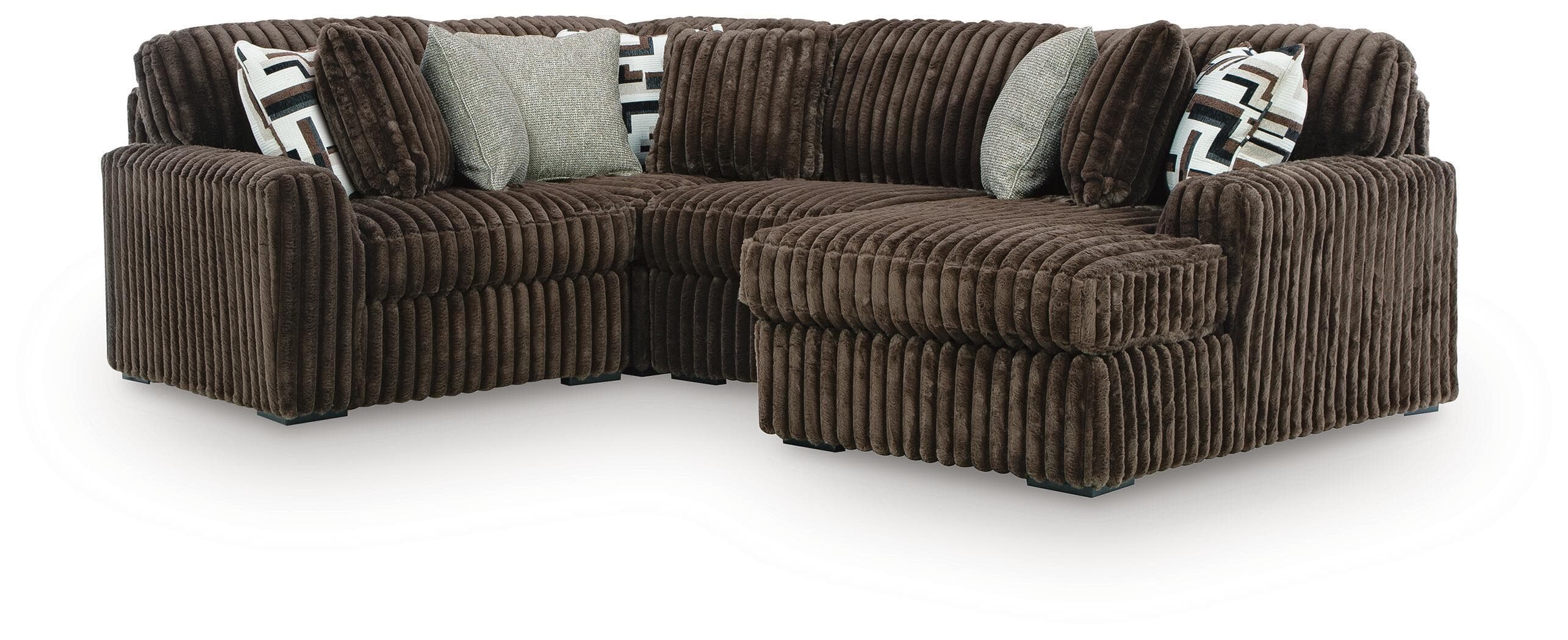 4-Piece Sectional With RAF Corner Chaise And Armless Chair · Chocolate