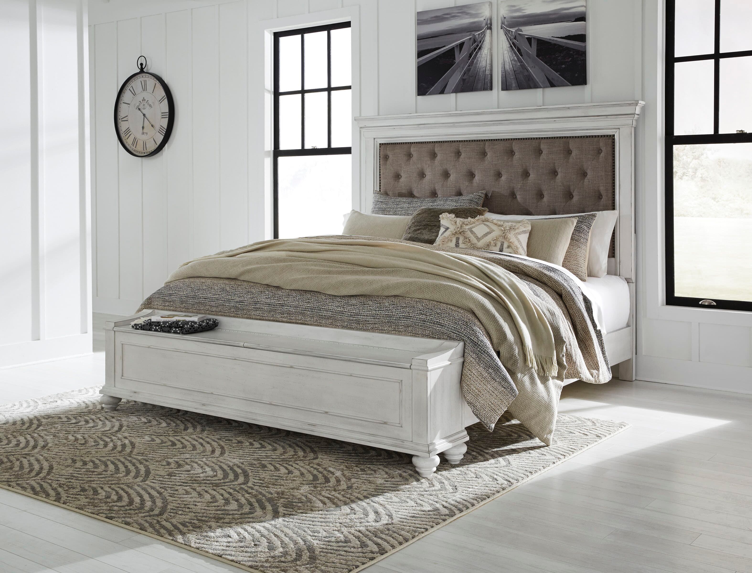 King Upholstered Bed with Storage Bench