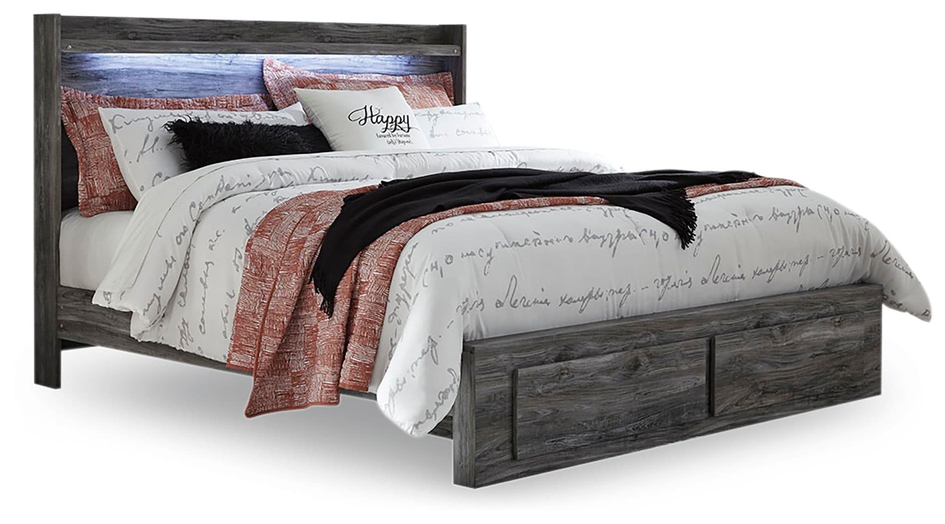 King Panel Bed With 2 Storage Drawers