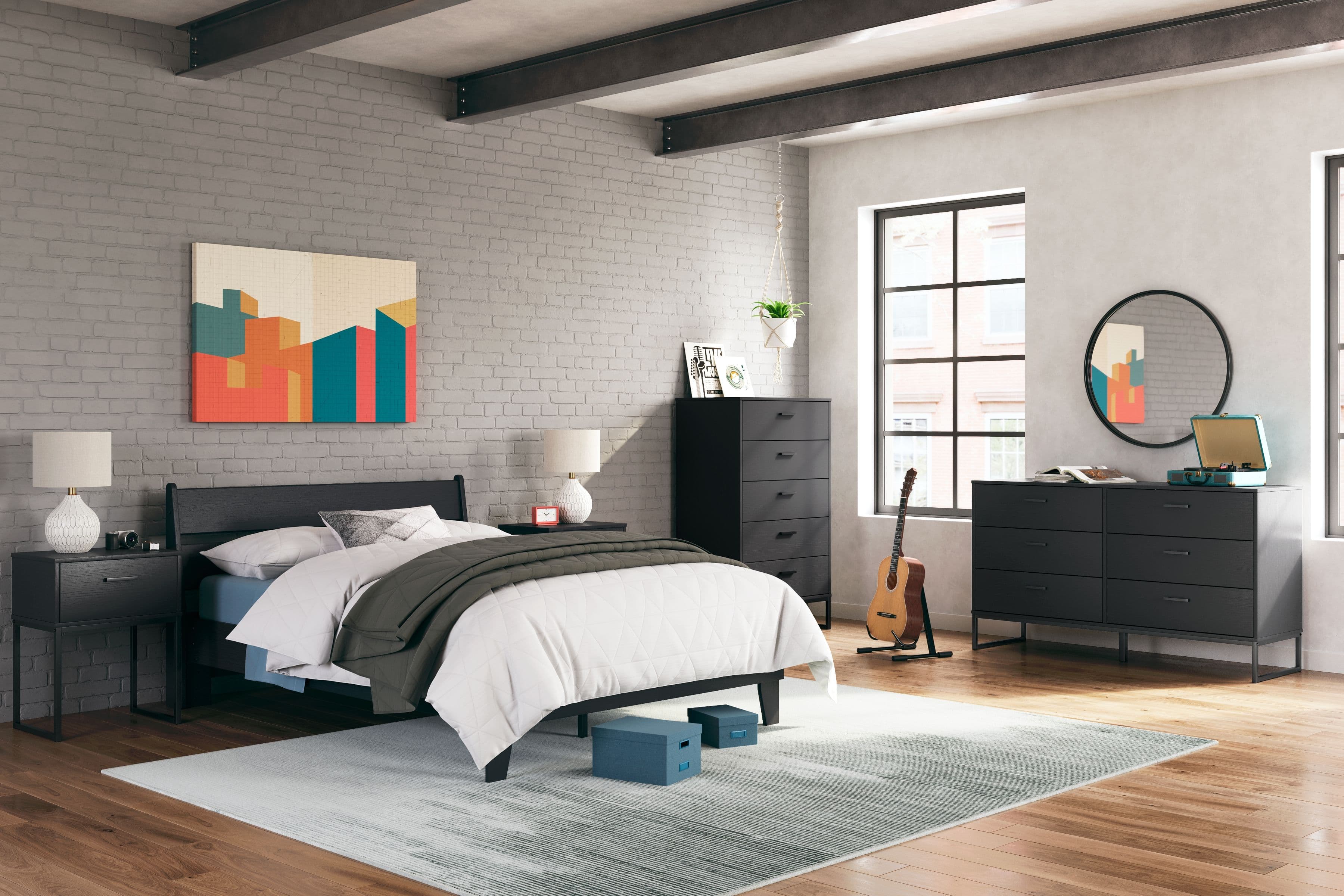 3 Pc. · Dresser, Full Panel Platform Bed · Black