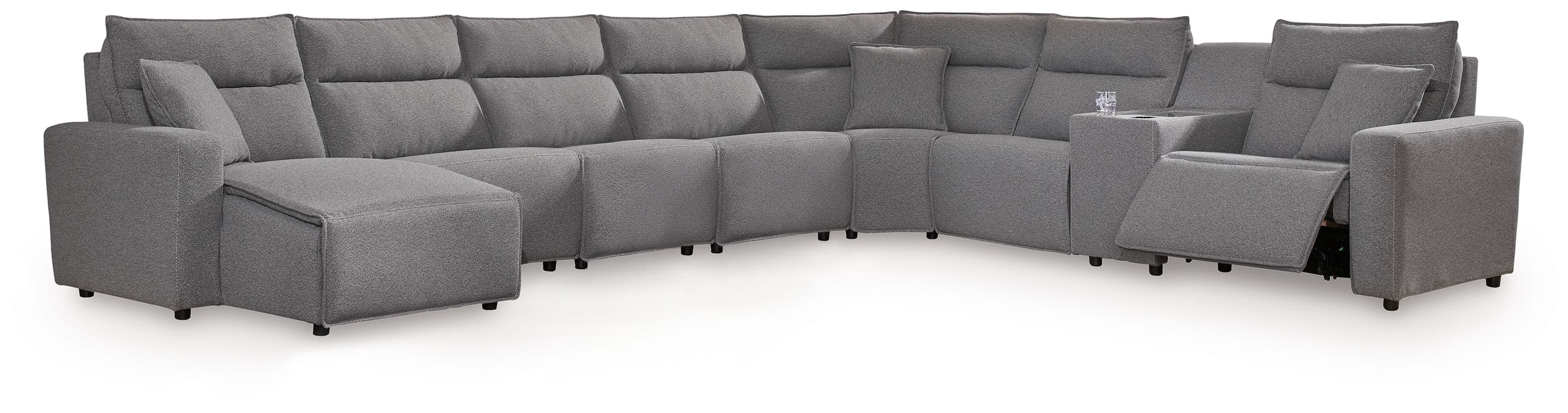 8-Piece Power Reclining Sectional With LAF Press Back Power Chaise And Console · Salt And Pepper