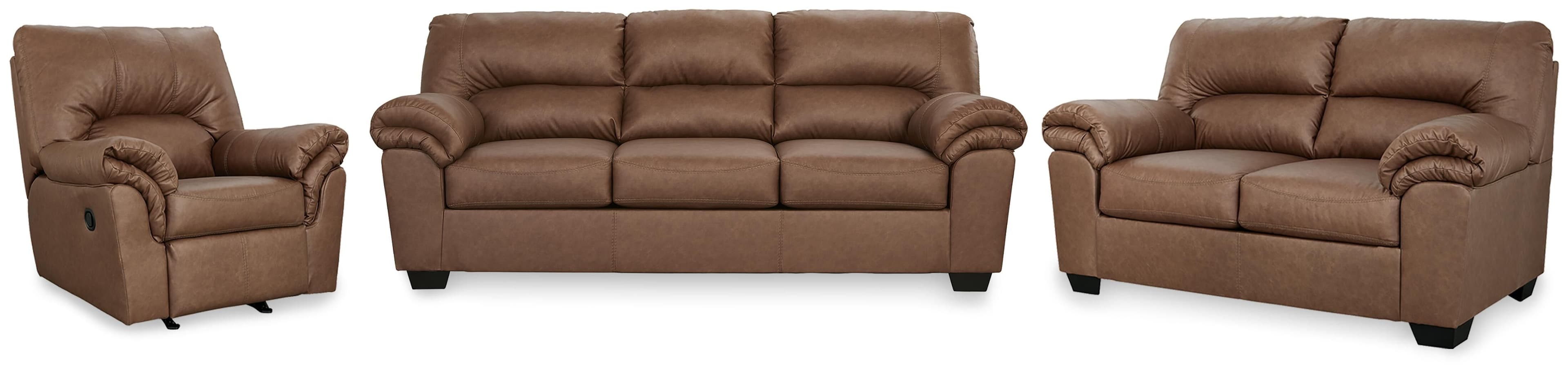 3 Pc. · Sofa, Loveseat And Recliner · Caramel