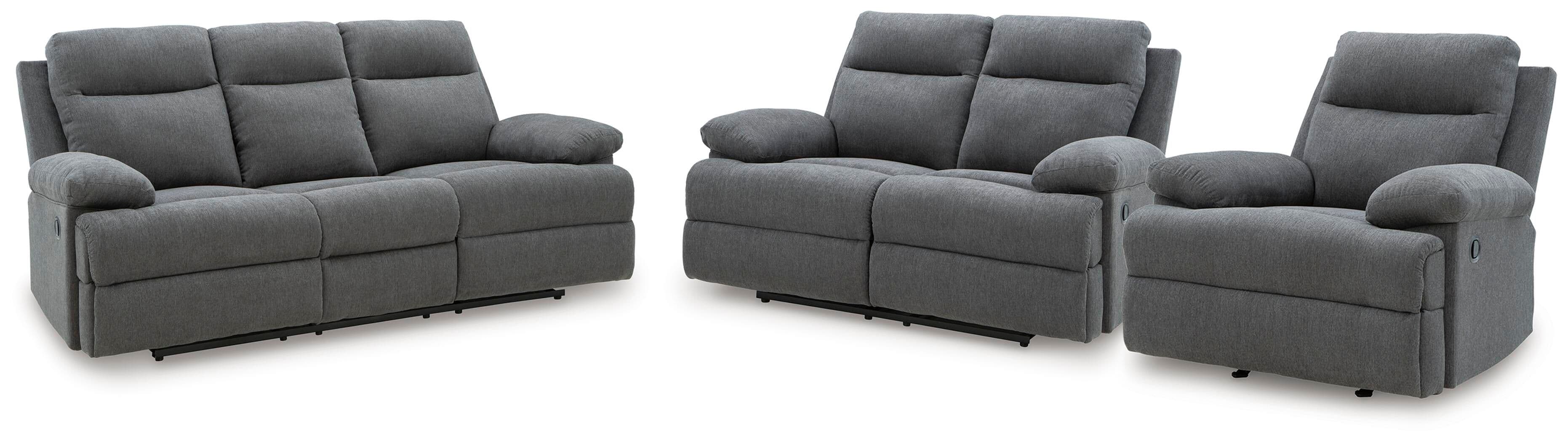 3 Pc. · Reclining Sofa, Loveseat And Recliner · Charcoal