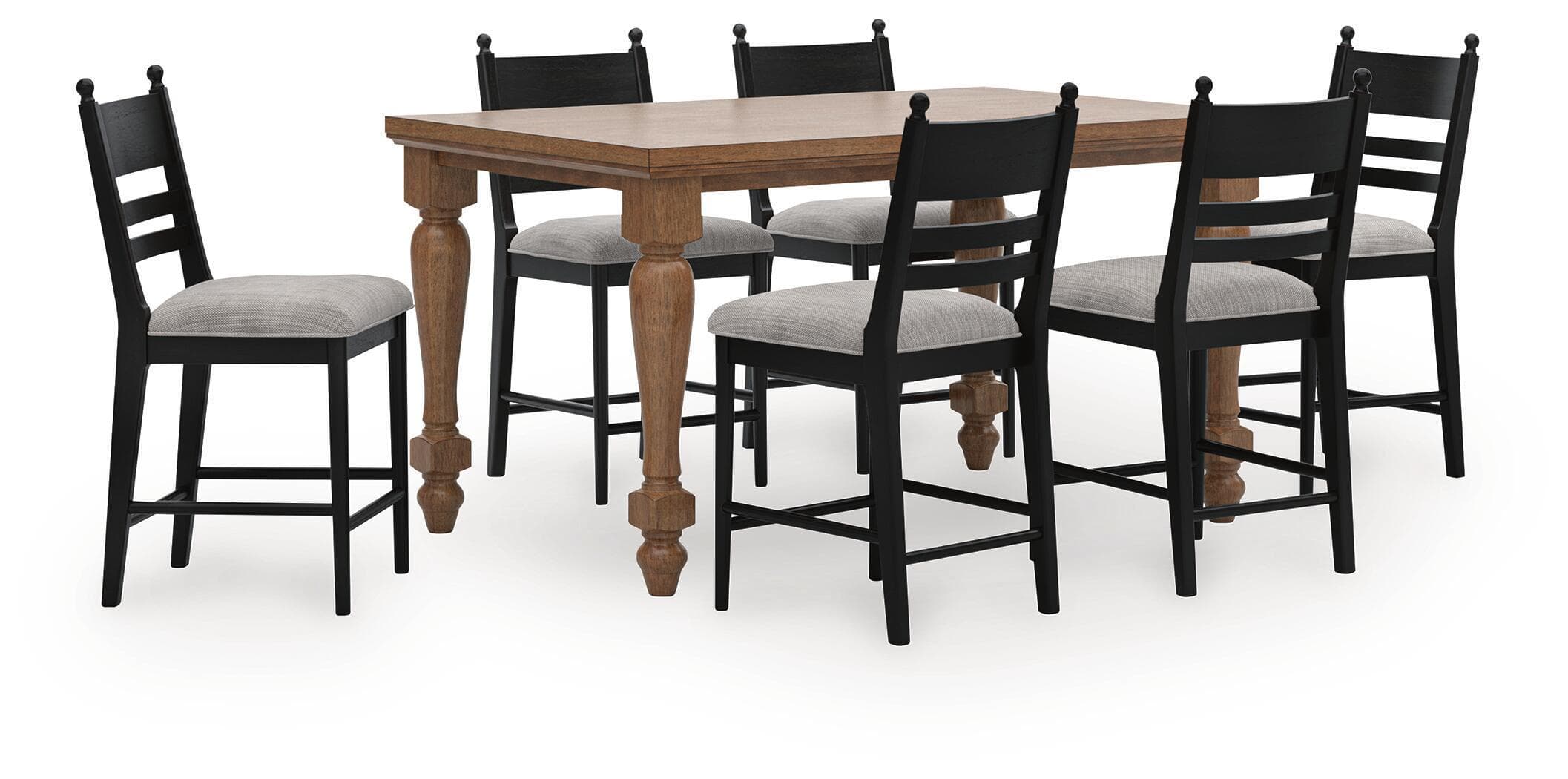 7 Pc. · Counter Height Dining Table And 6 Upholstered Barstools · Black