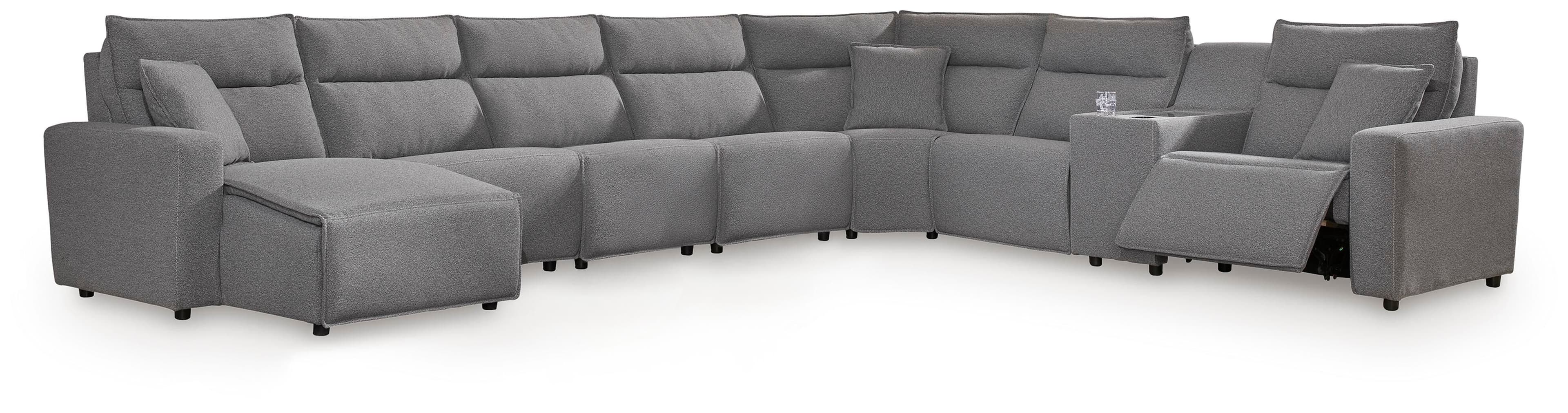 8-Piece Power Reclining Sectional With LAF Press Back Power Chaise And Console · Salt And Pepper