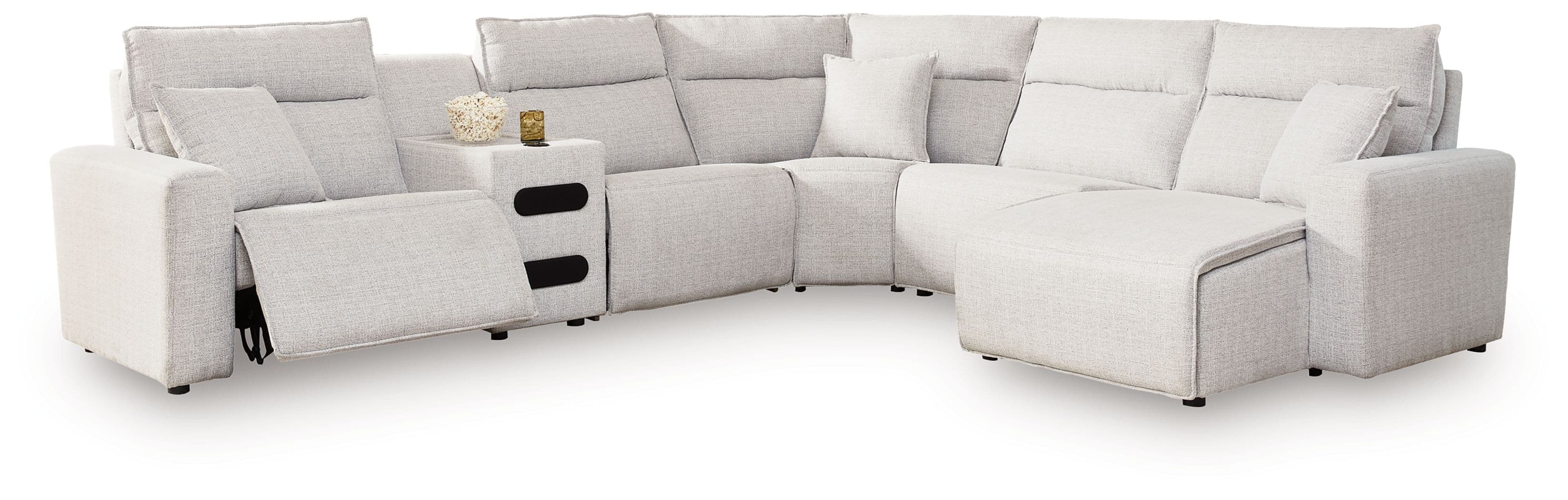 6-Piece Power Reclining Sectional With RAF Press Back Power Chaise And Audio Console