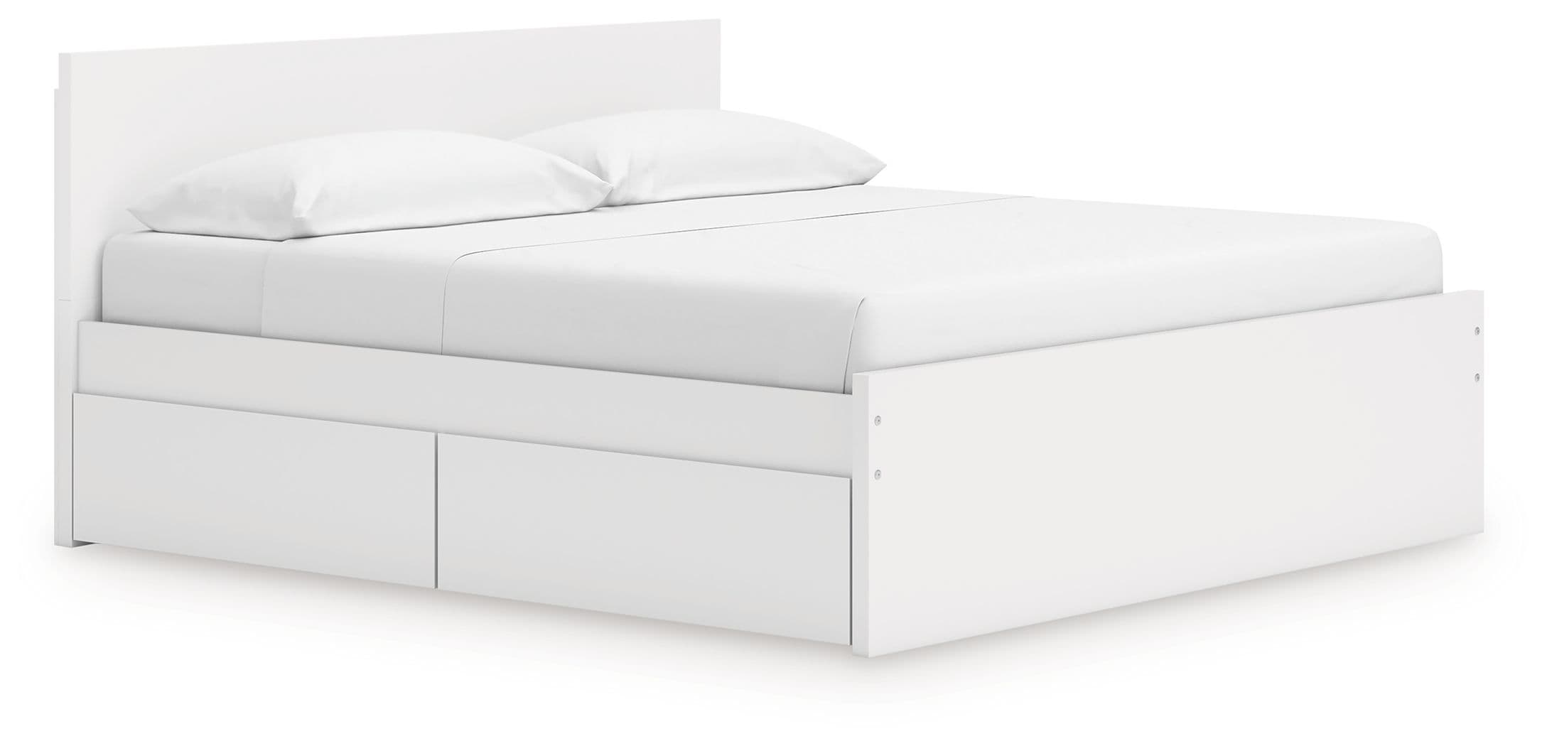 King Panel Platform Bed With 2 Side Storage · White
