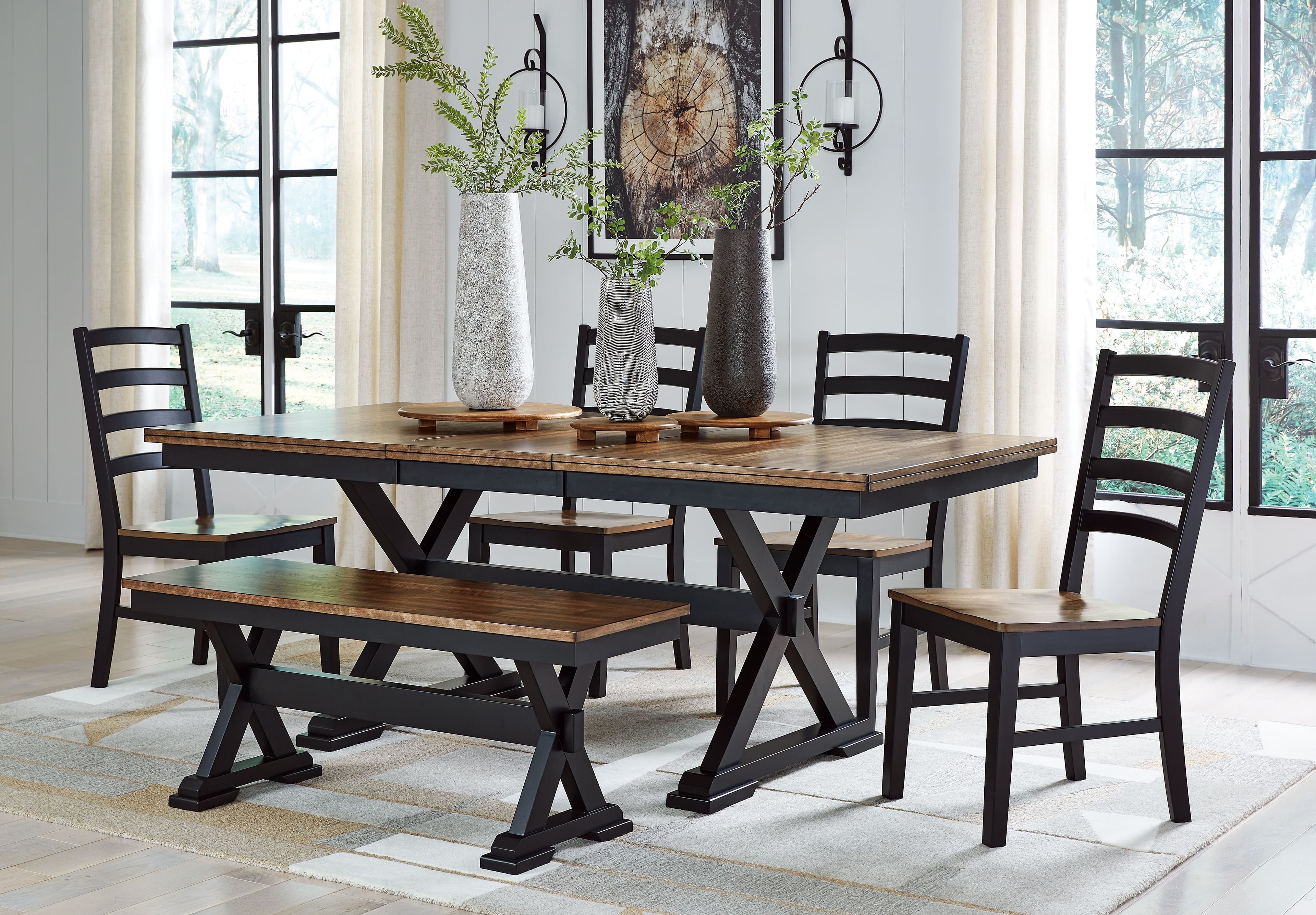 6 Pc. · Extension Table, 4 Side Chairs, Bench