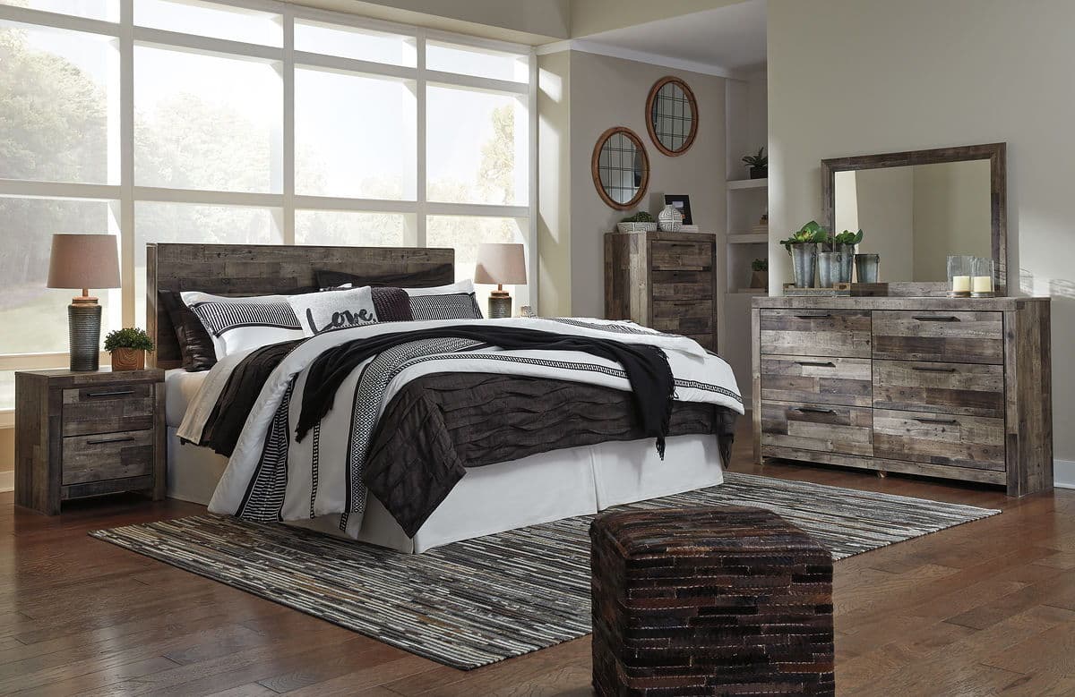 King Panel Headboard with Bolt on Bed Frame, Dresser, Mirror, Chest, Nightstand