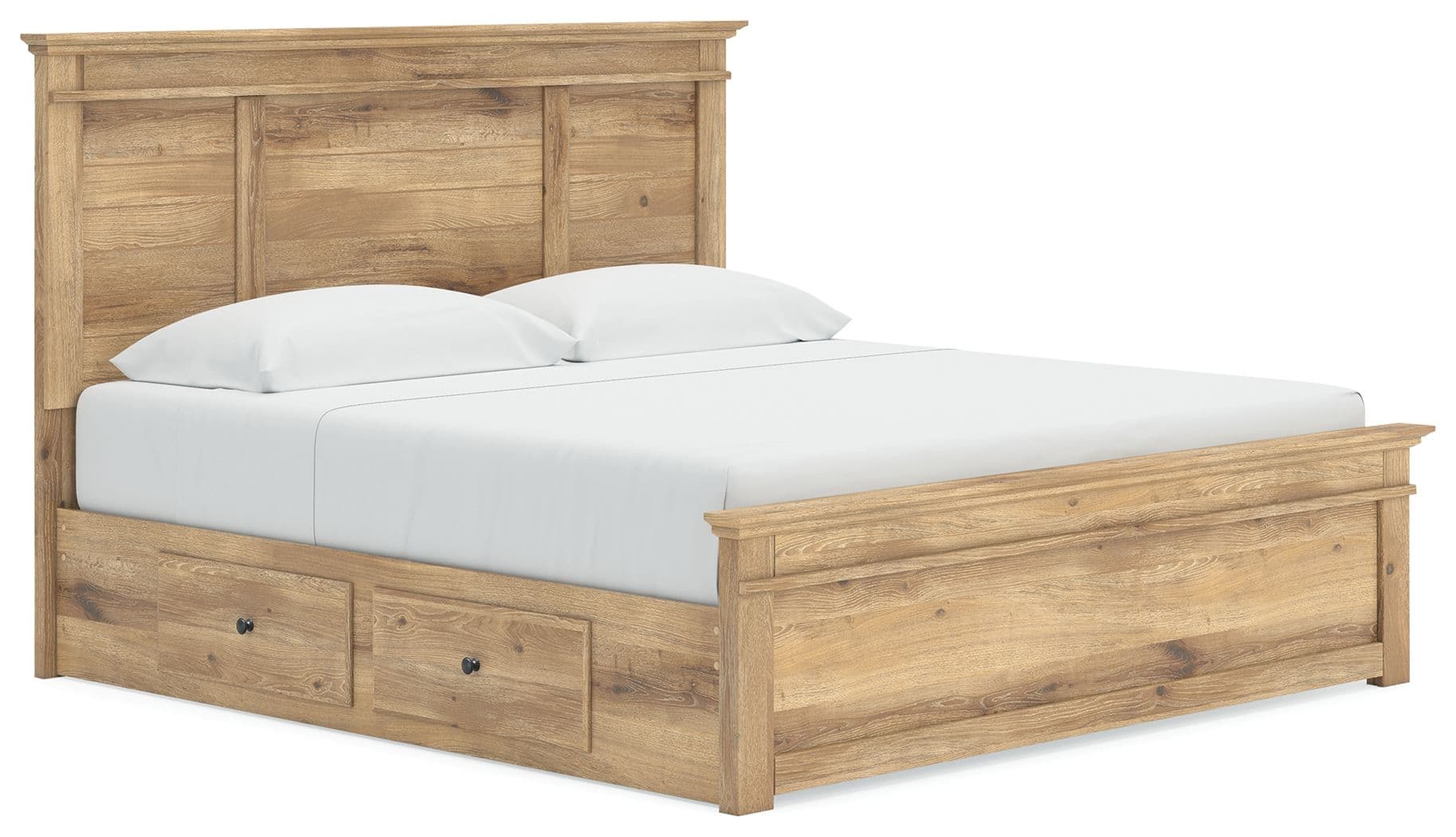 Makidern - King Panel Storage Bed With Under Bed Storage Unit - Tan