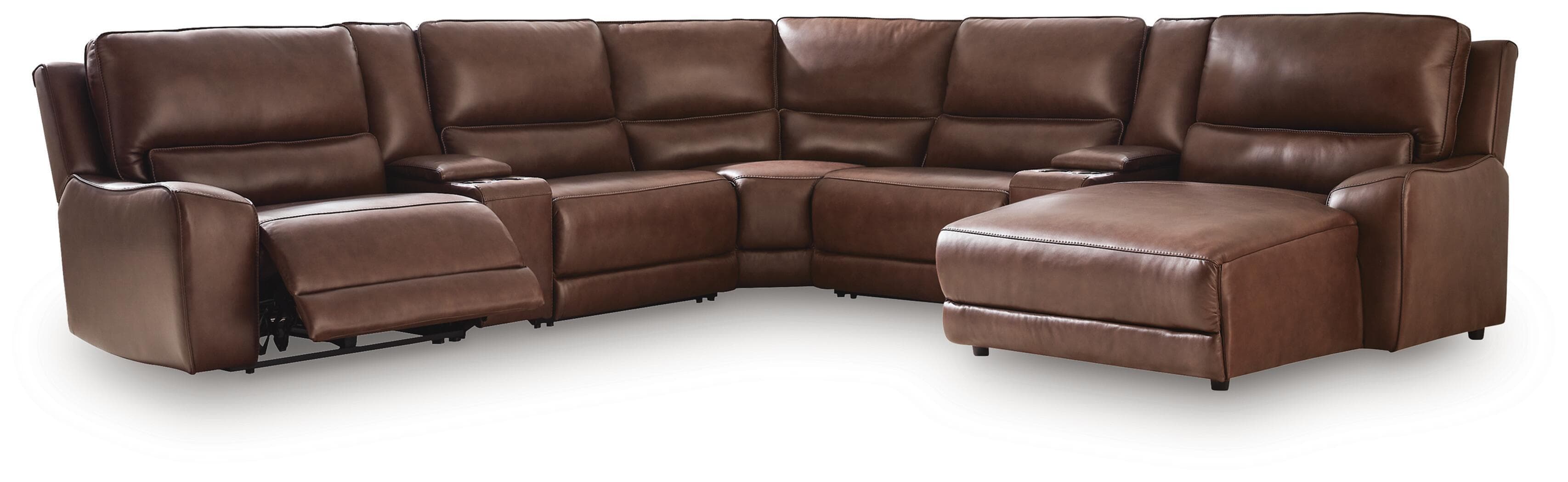 7-Piece Power Reclining Sectional With RAF Press Back Power Chaise And 2 Storage Consoles · Canyon