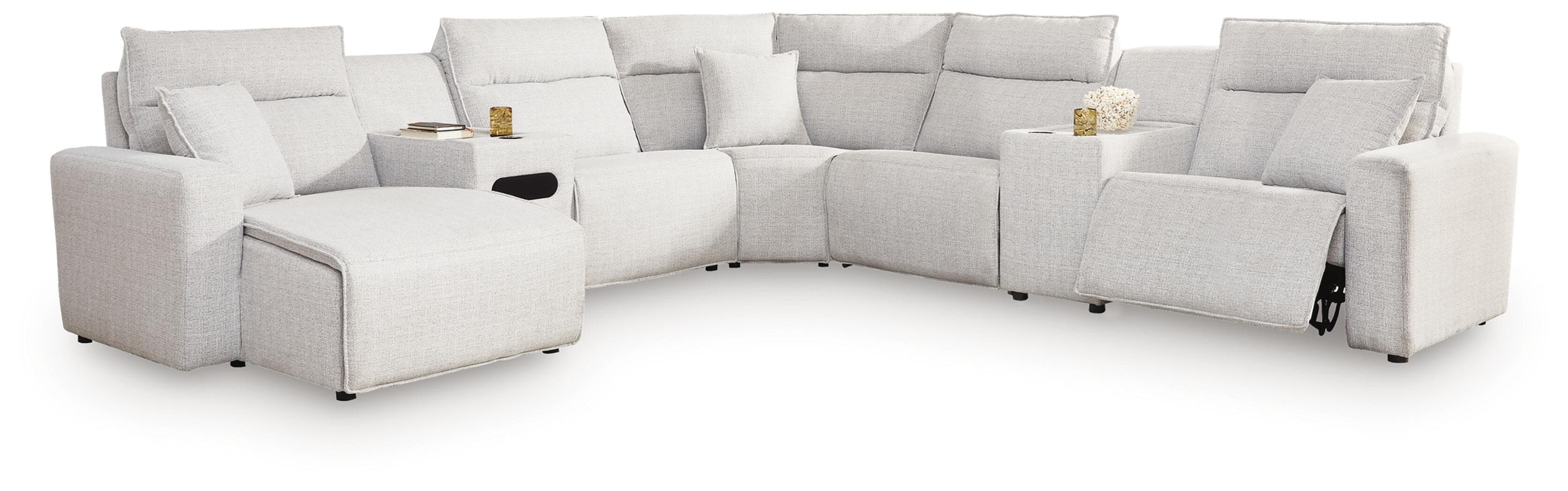 7-Piece Power Reclining Sectional With LAF Press Back Power Chaise, Console And Audio Console