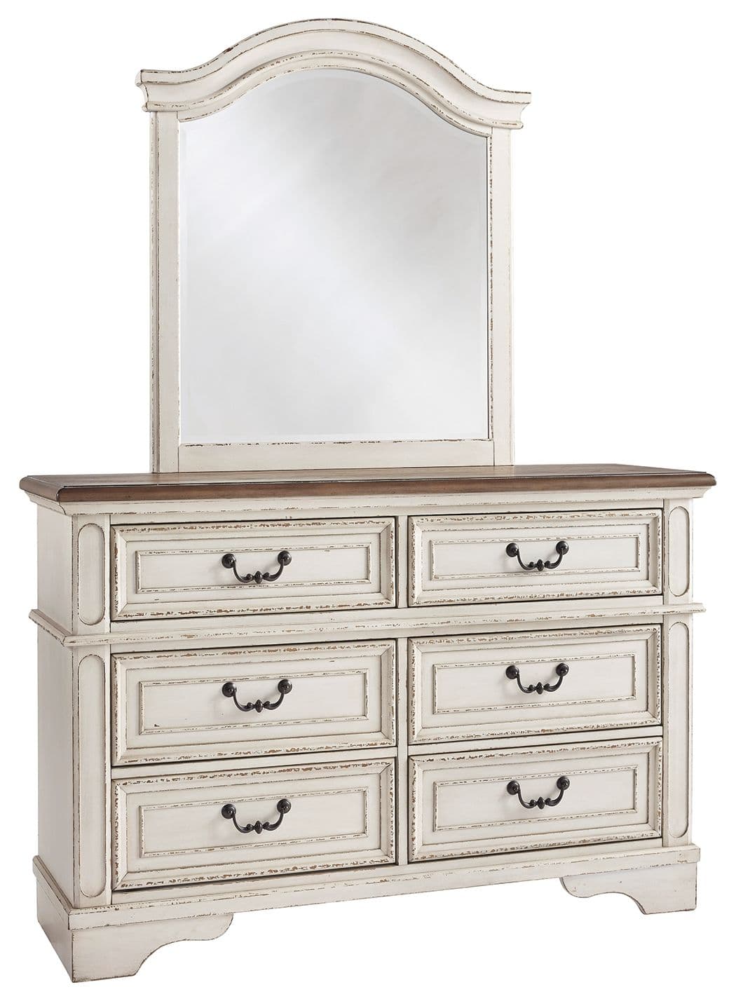 Dresser, Mirror · 6-drawer · Chipped White