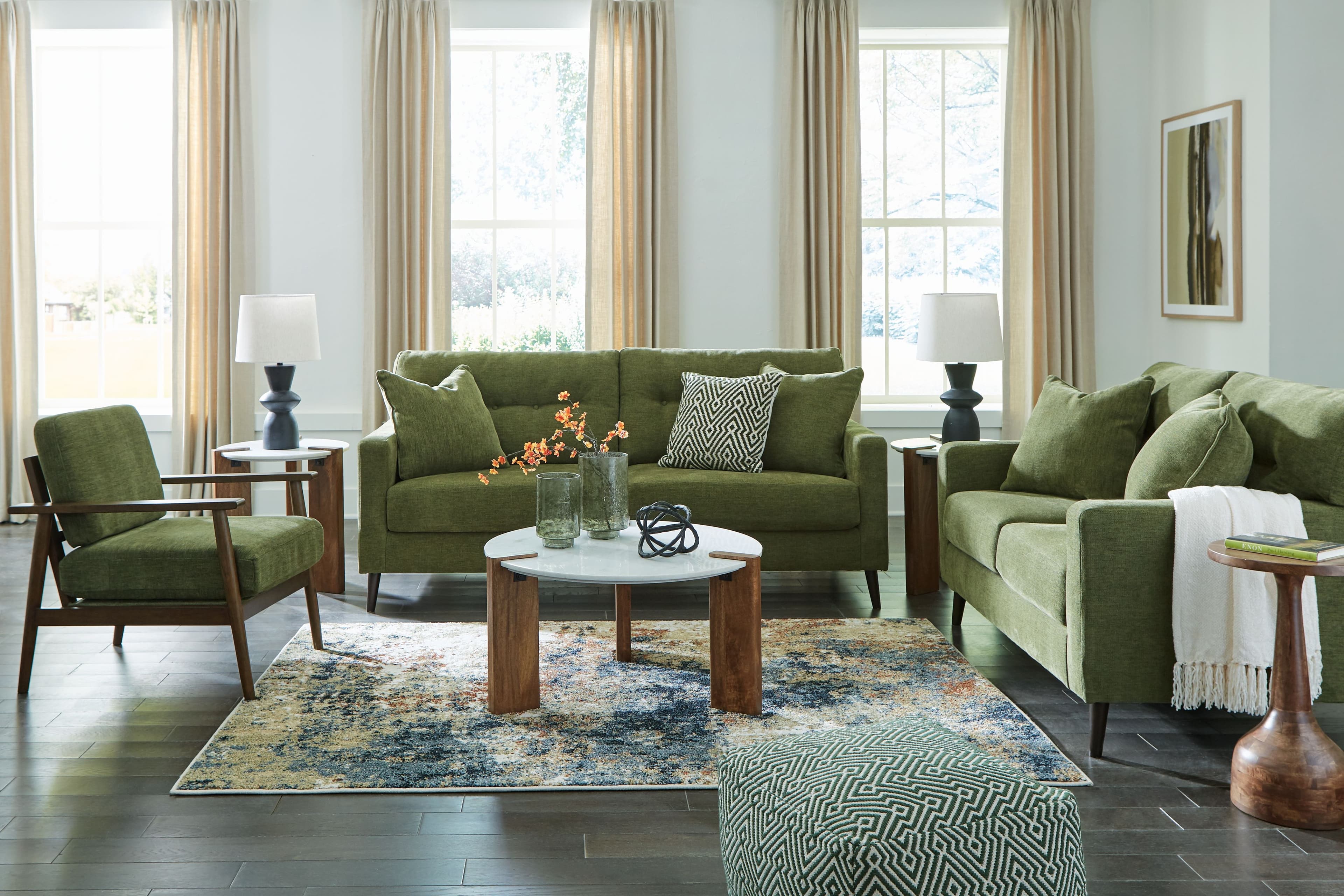 3 Pc. · Sofa, Loveseat, Accent Chair · Olive