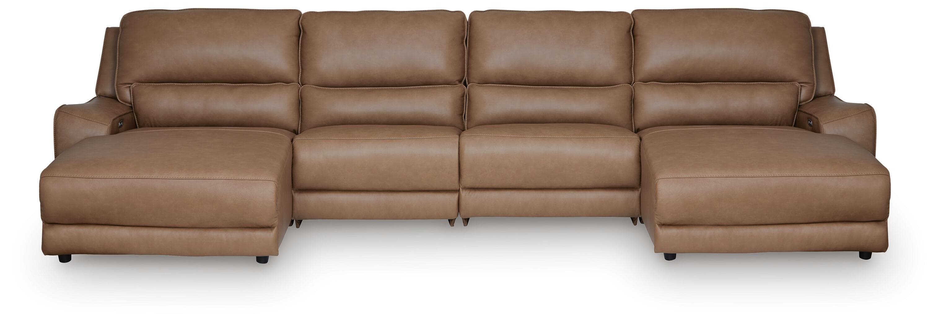 4-Piece Power Reclining Sectional With Double Chaise And 2 Power Armless Recliners · Caramel