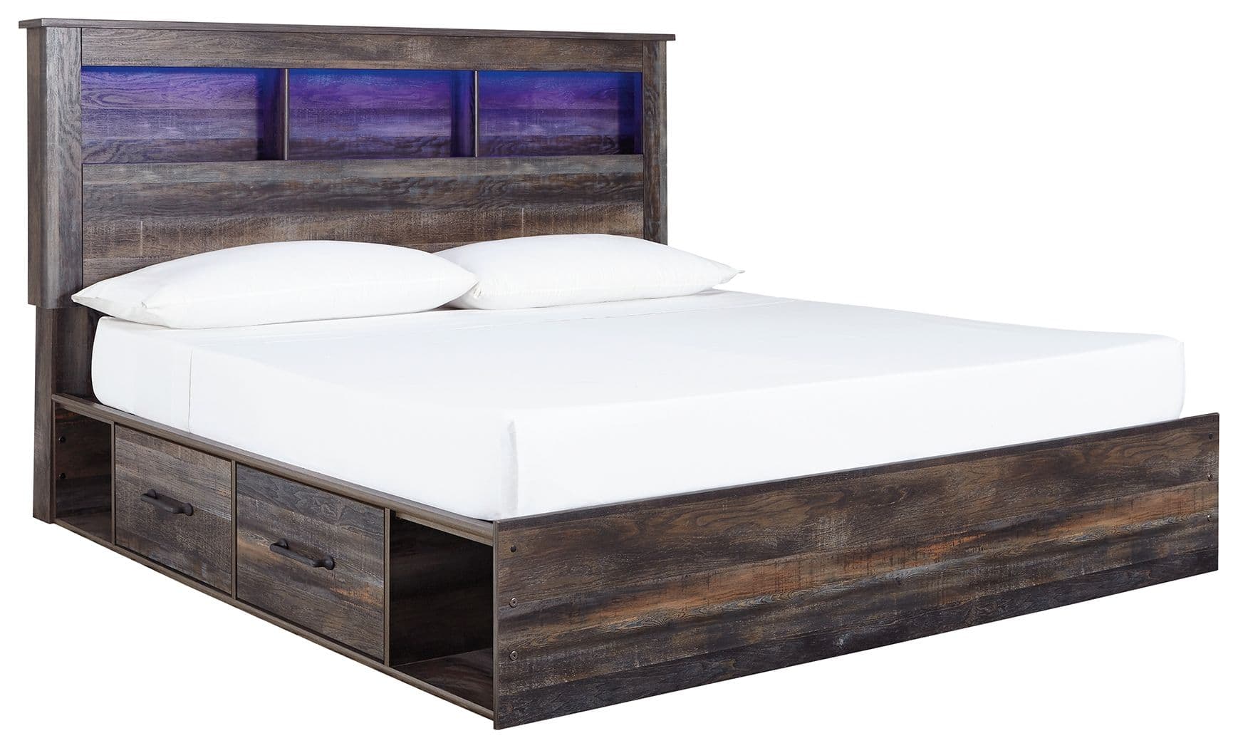 King Bookcase Bed With 4 Storage Drawers · Brown / Beige