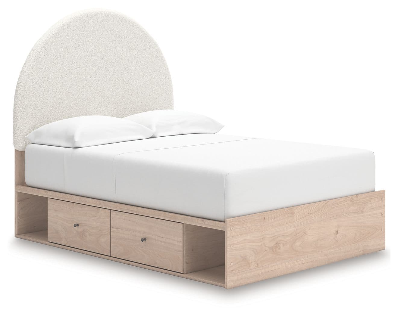 Full Upholstered Panel Bed With Side Storage Unit