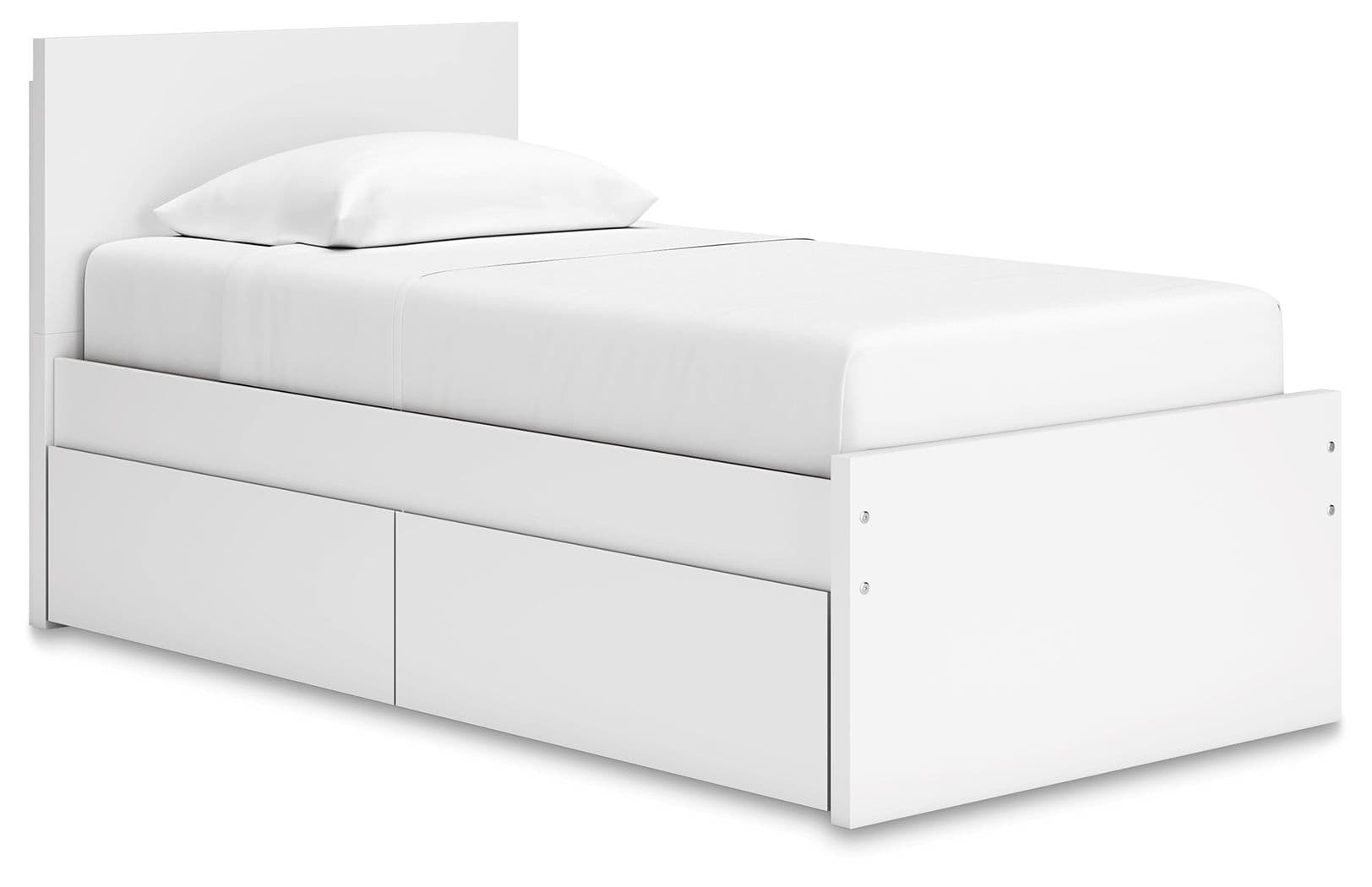 Twin Panel Platform Bed With 1 Side Storage · White